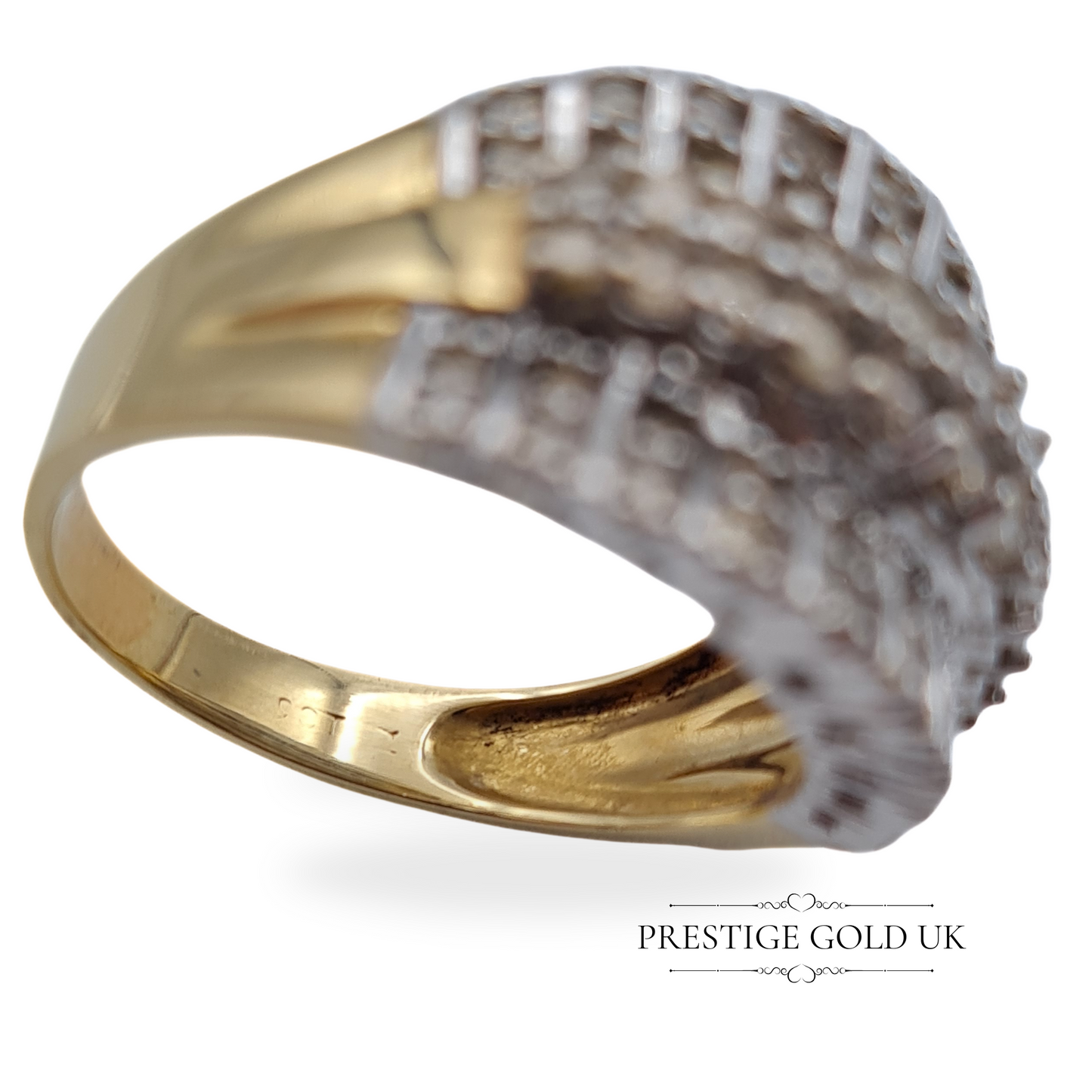 Vintage 9ct Gold Diamond Cluster Ring, White Gold Setting & Yellow Gold Band