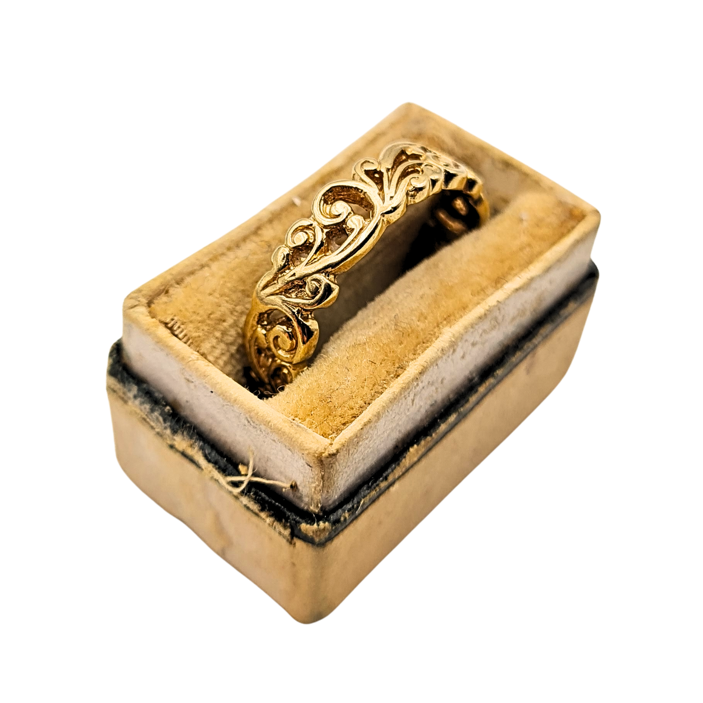 9ct Solid Gold Scroll Ring, UK M US 6 1/4, Fancy Ornate Band