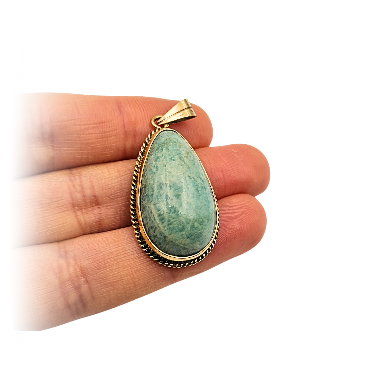 Large 9ct Gold Green Gem Pendant, Teardrop Cabochon