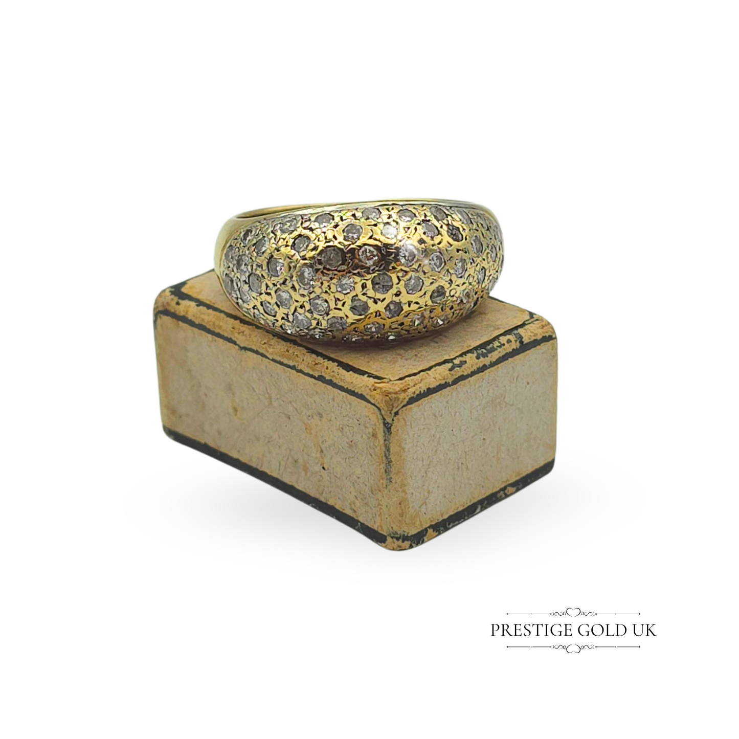 Vintage 18ct Gold Diamond Pavé Ring - Size UK S US 9 Euro 59.5