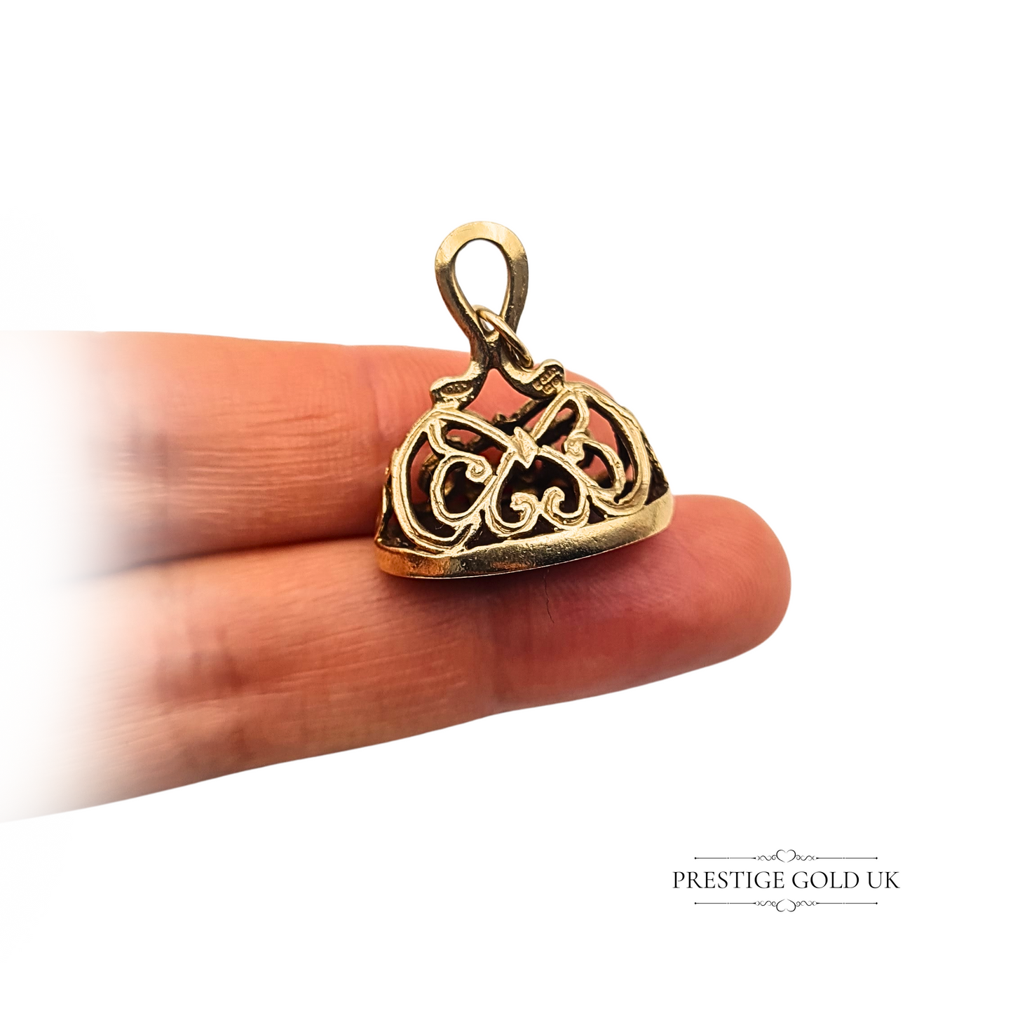 9ct Gold Ornate Oval Fob, Vintage Butterfly Scrollwork Pendant / Seal Fob