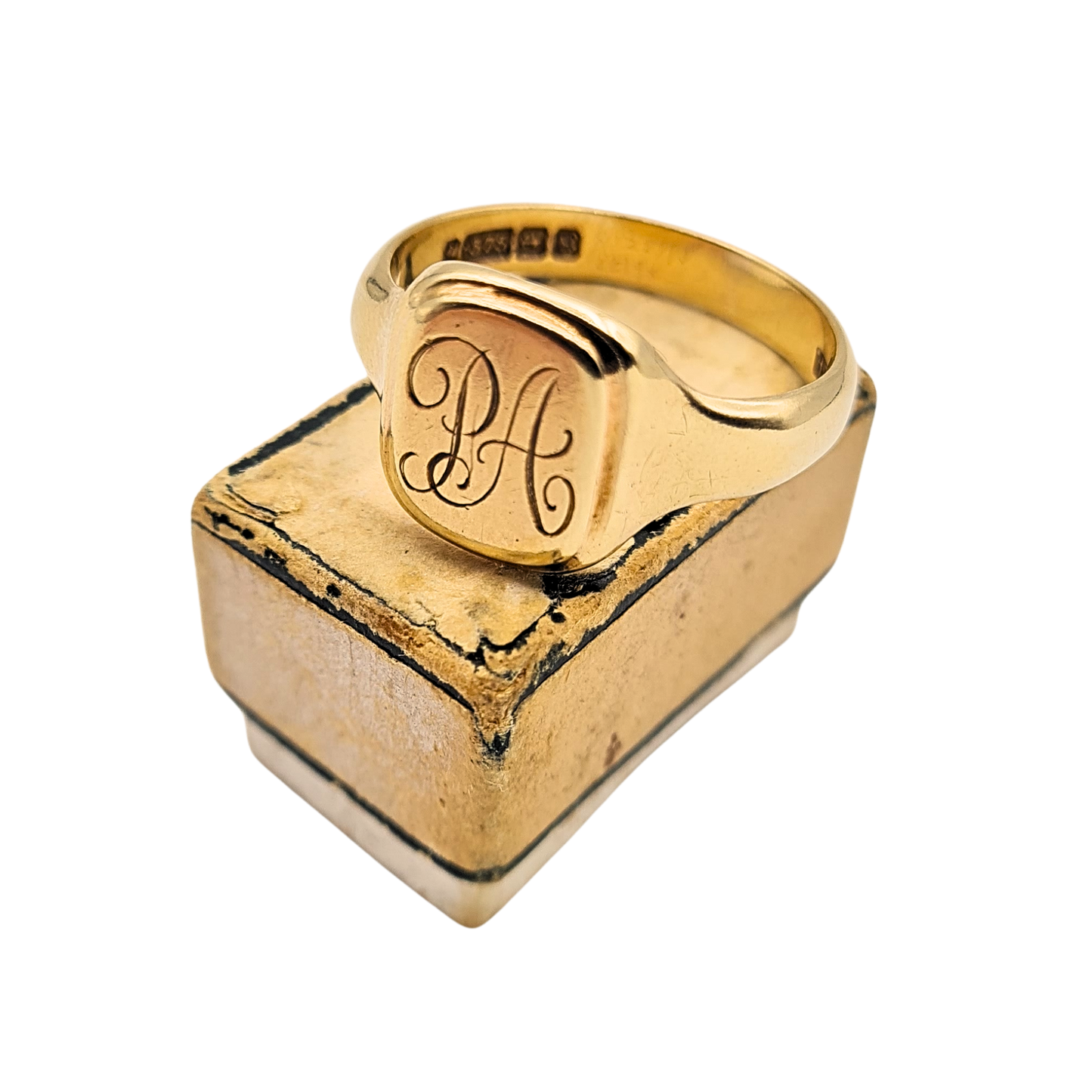 9ct Solid Gold Engraved Signet Ring, Size UK V US 10 1/2