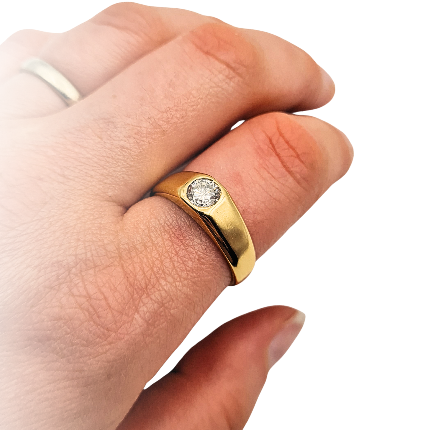 18ct Gold Diamond Gypsy Ring Heavy Band 0.5ct Solitaire UK Q US 8.25