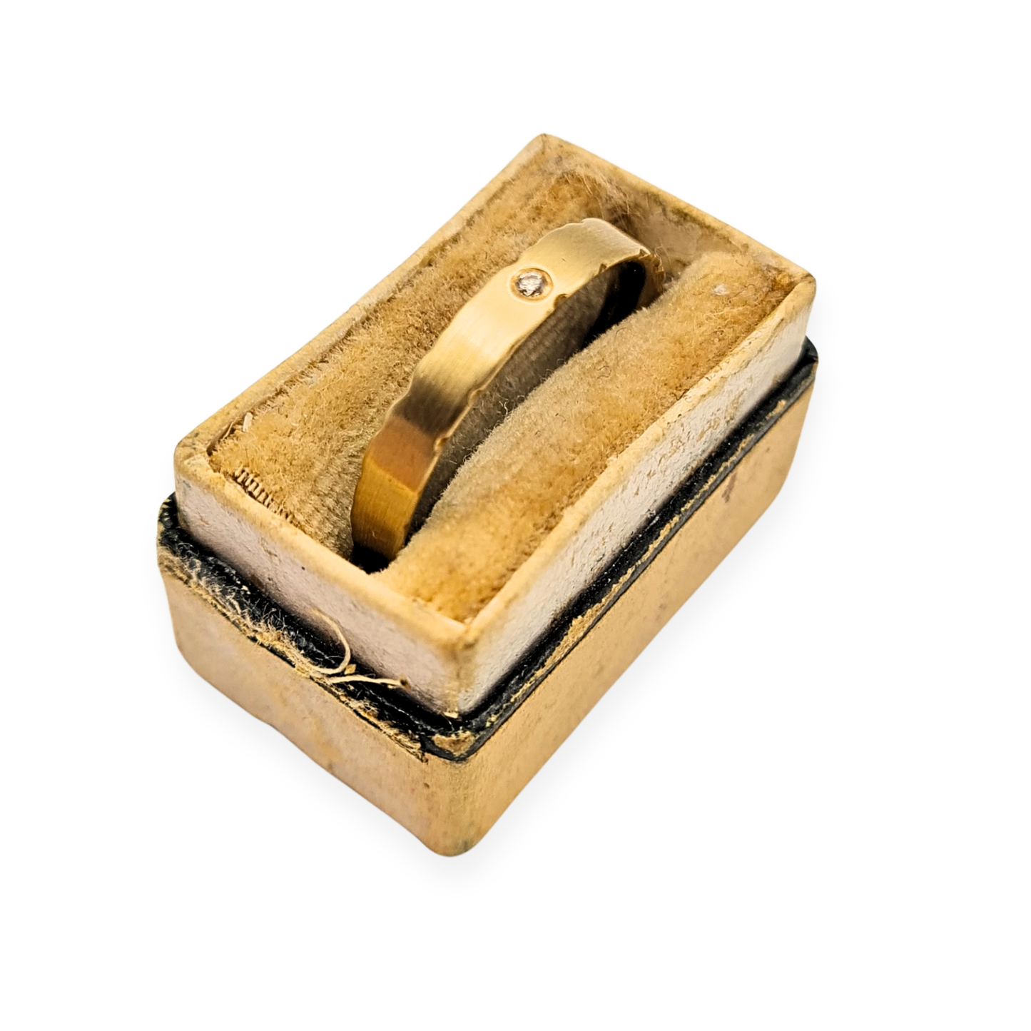 9ct Brushed Gold Diamond Ring, UK O 1/2, Hallmarked
