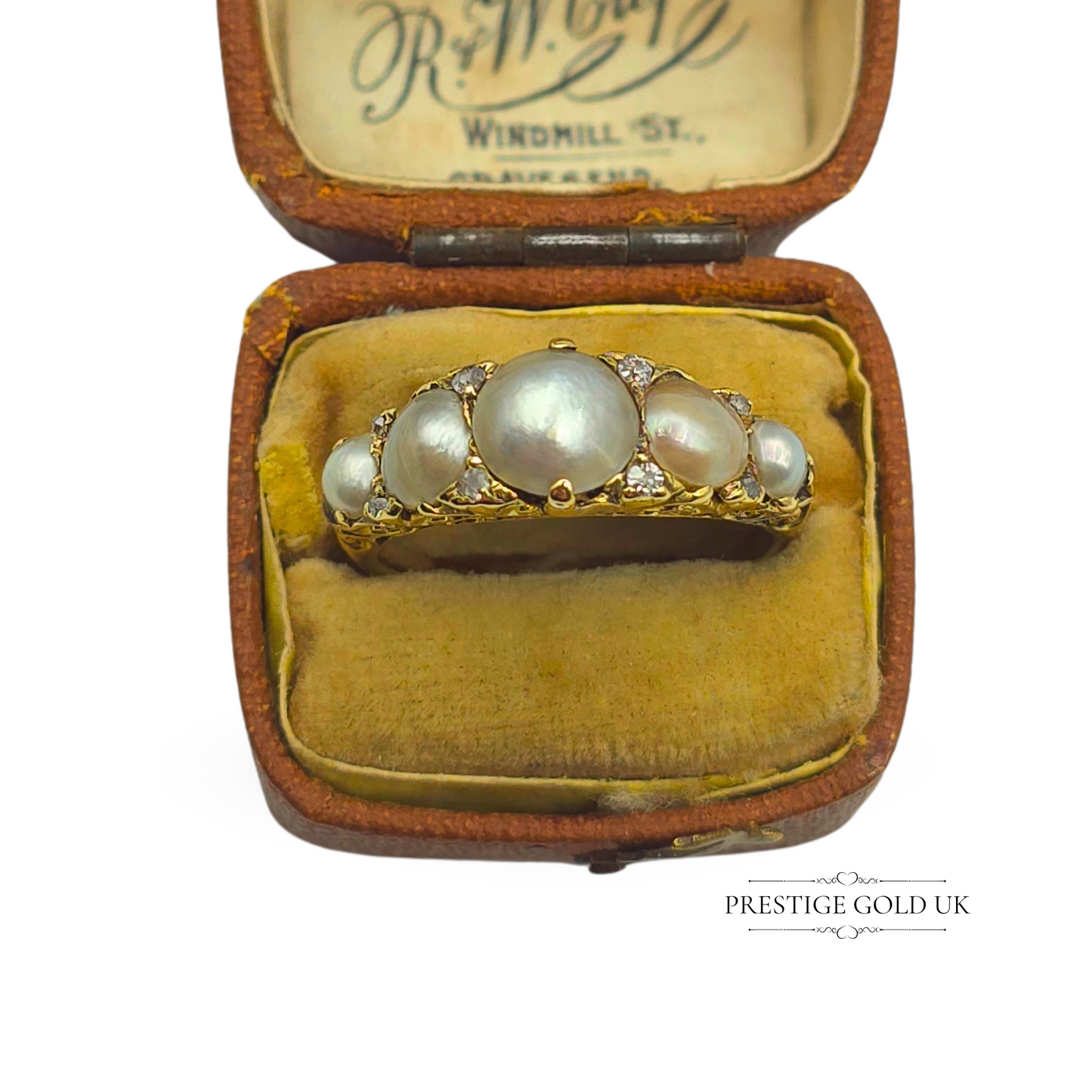 Antique 18ct Gold Pearl & Diamond Ring, UK M / US 6 1/4 Euro 52.5