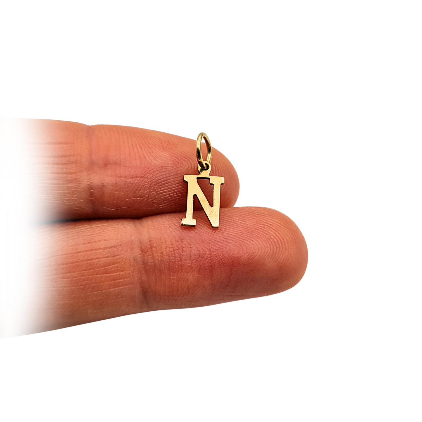 Small 9ct Gold Letter N Pendant, Dainty 10mm, 0.29g