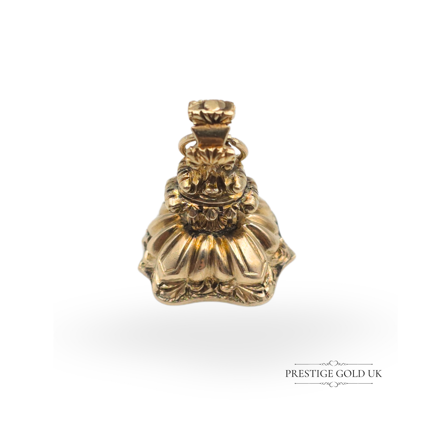 Antique 9ct Gold Shield Fob, Hand-Engraved Intaglio Bloodstone,