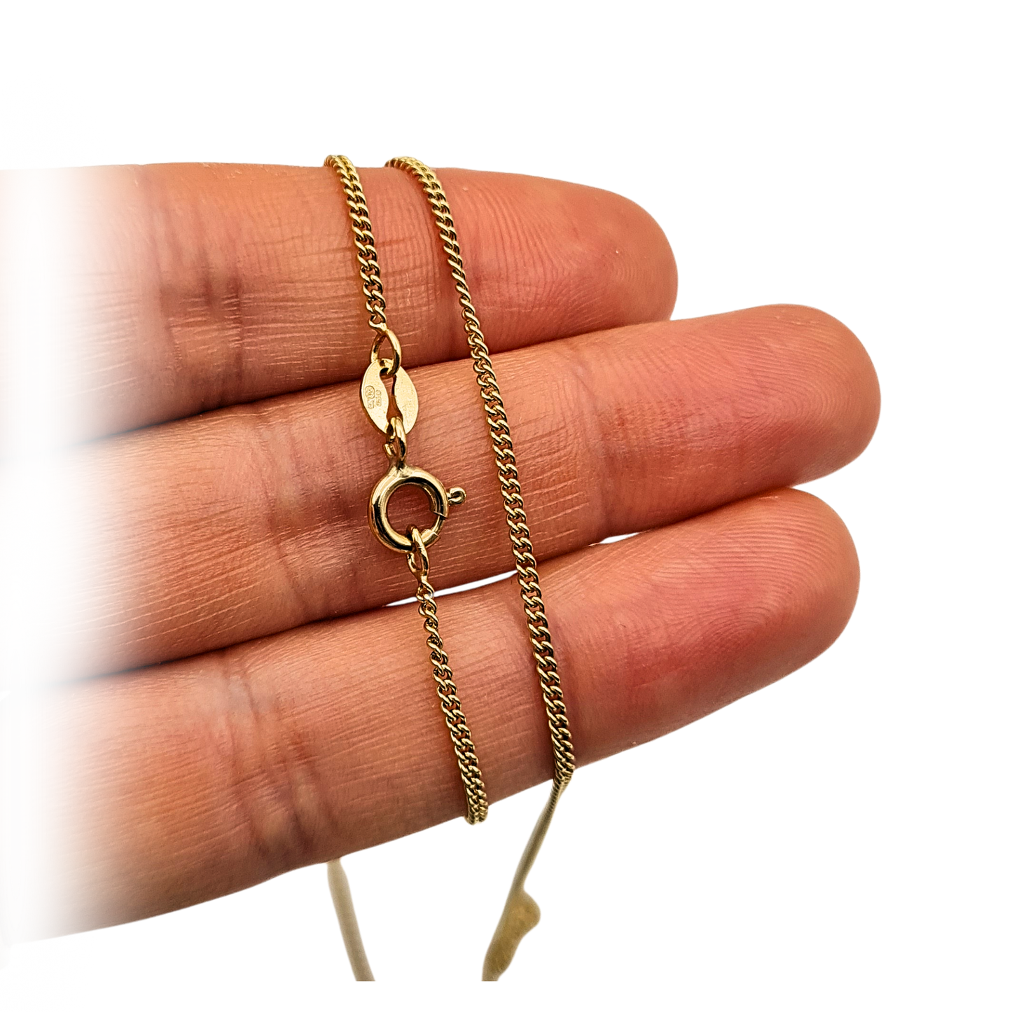 18" Gold Round Curb Chain Necklace, British Hallmarked 9ct, Spring Clasp