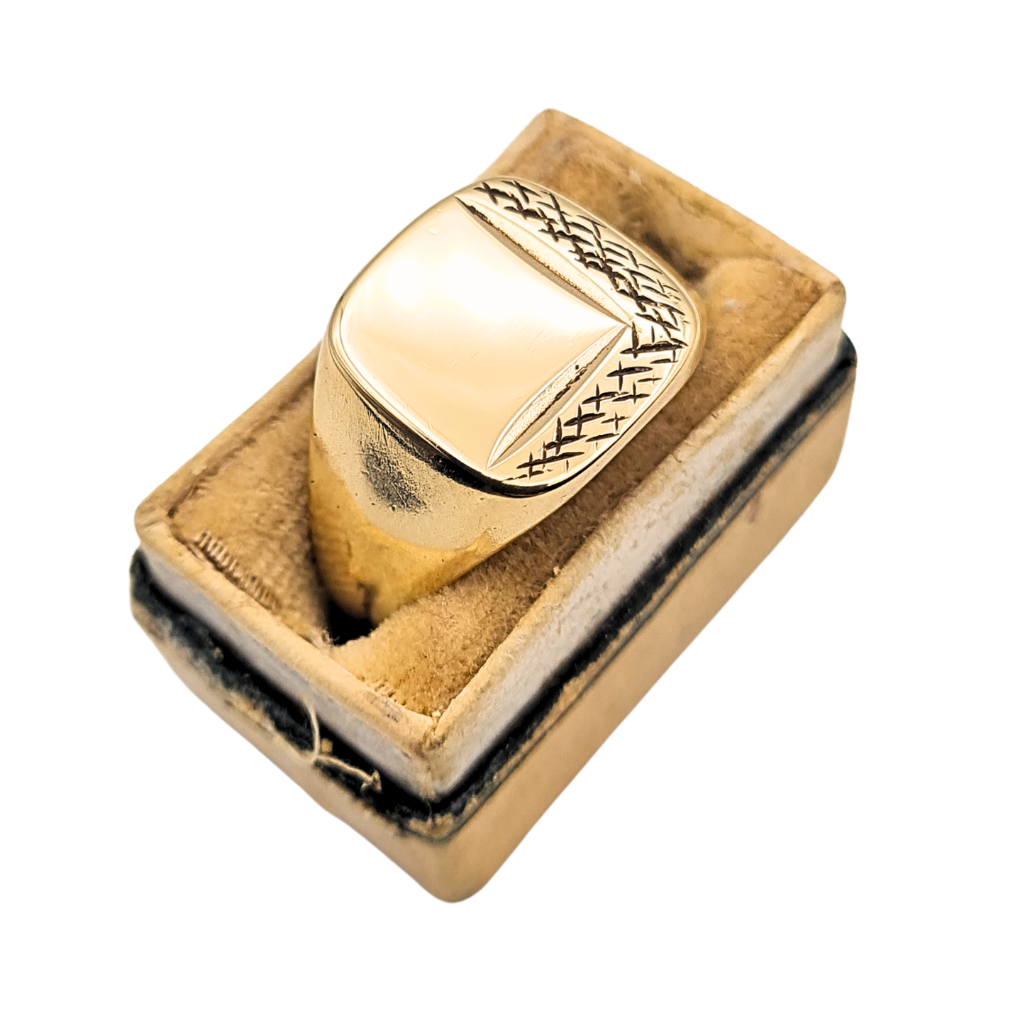 Large Solid Gold Signet Ring London 1975 9ct Engraved UK P½ US 7.75