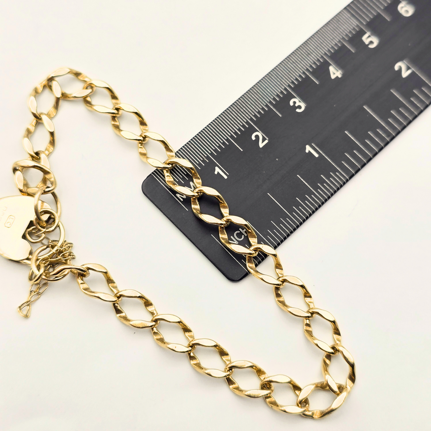 7" Long 9ct Gold Heart Padlock Bracelet, Small Heart Padlock Clasp