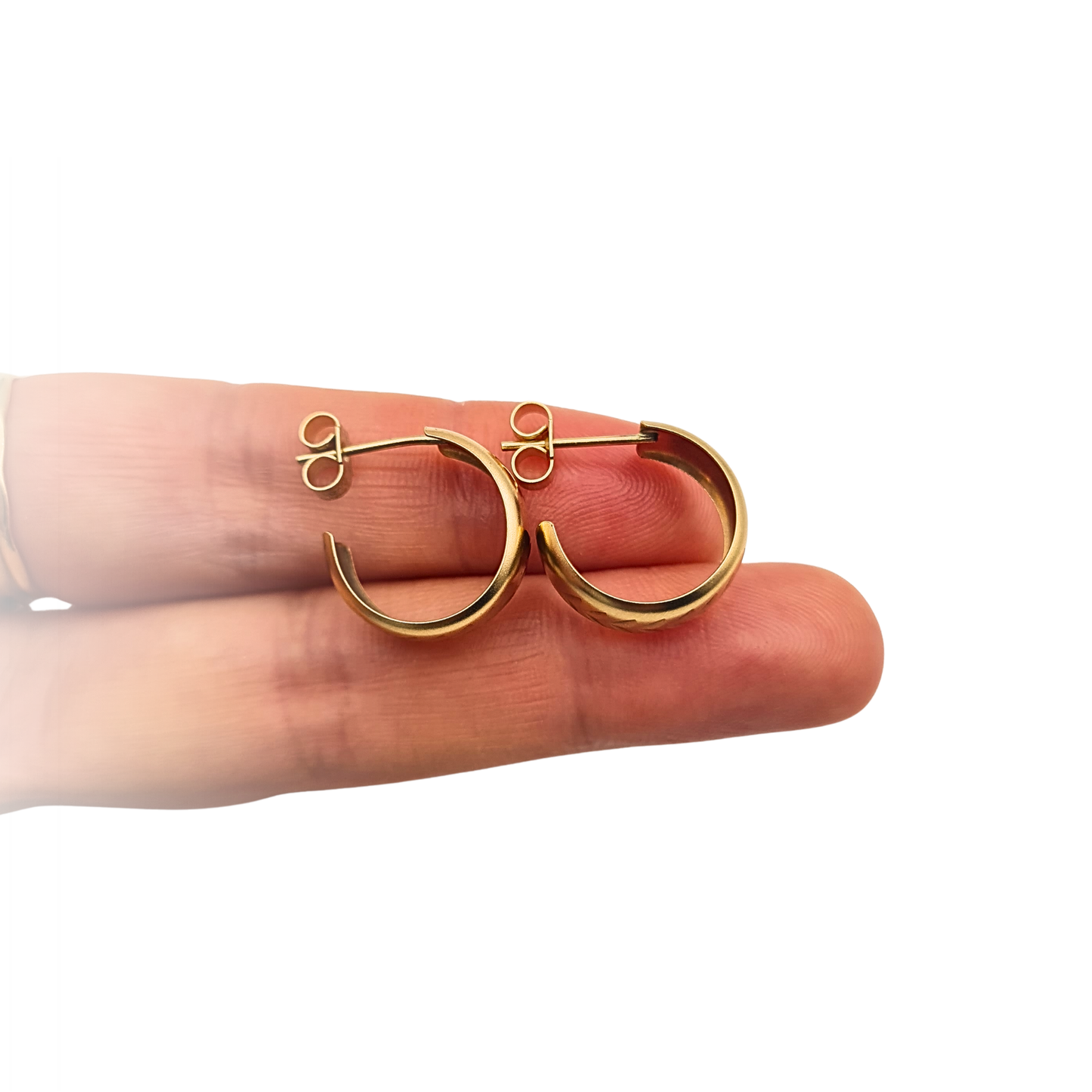 Small 9ct Gold Half Hoop Stud Earrings Satin Chevron Finish