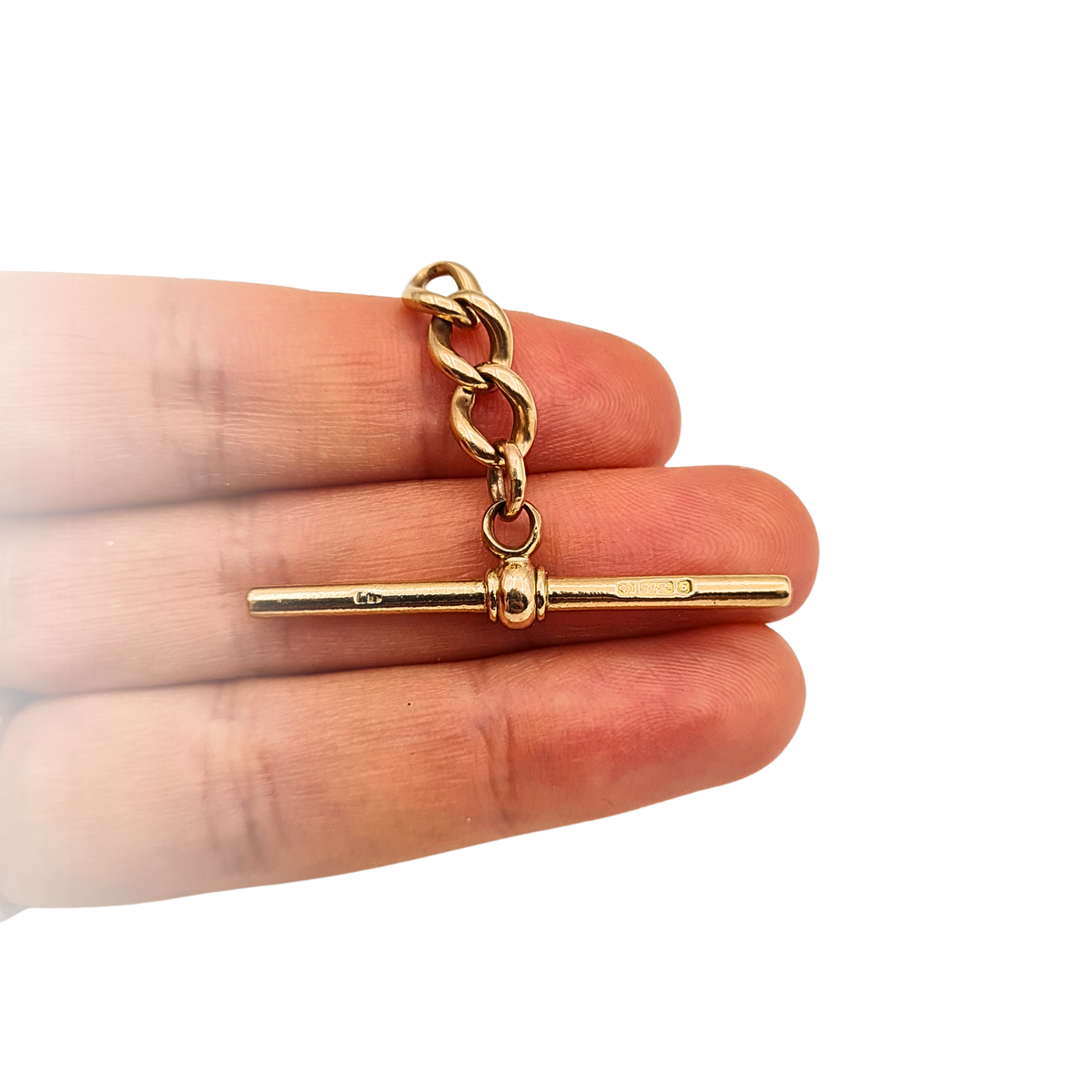 9ct Rose Gold Albert Chain T-Bar Curb Links, Antique Gold Stamped 9.375