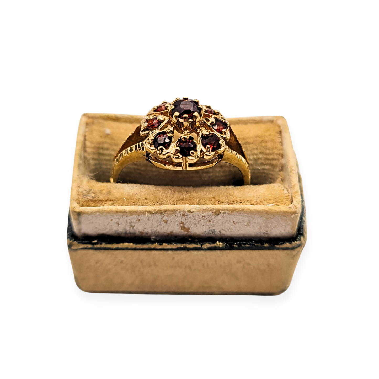 9ct Gold Garnet Cluster Ring 1970 Birmingham Hallmark UK K 1/2