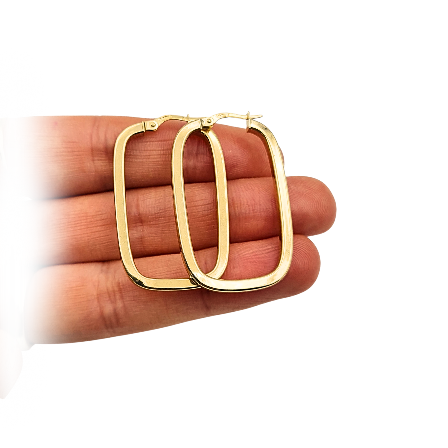 9ct Gold Large Oblong Hoops, 38x24mm, Hallmarked