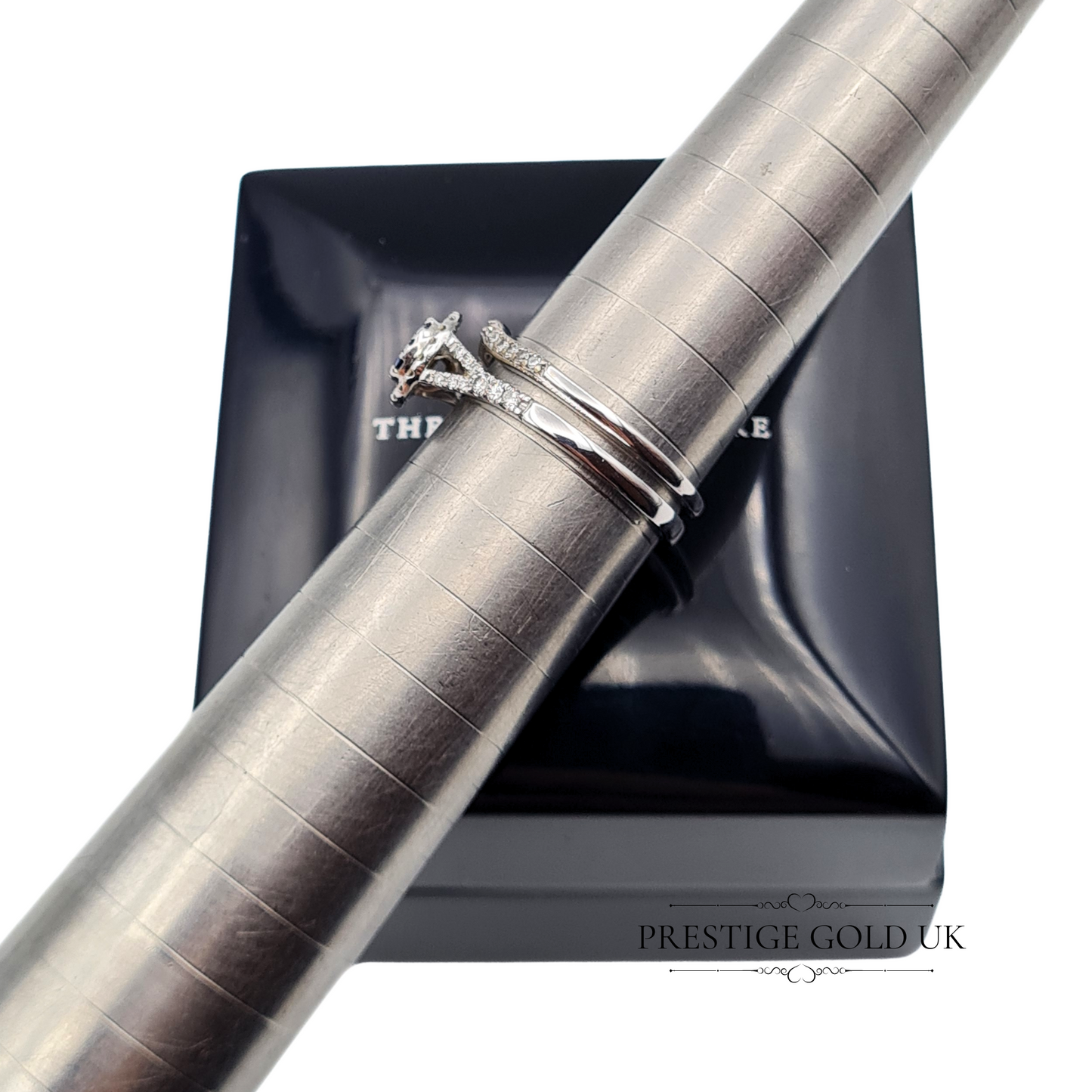 18ct White Gold Sapphire and Diamond Halo Engagement Ring & Wedding Band Set