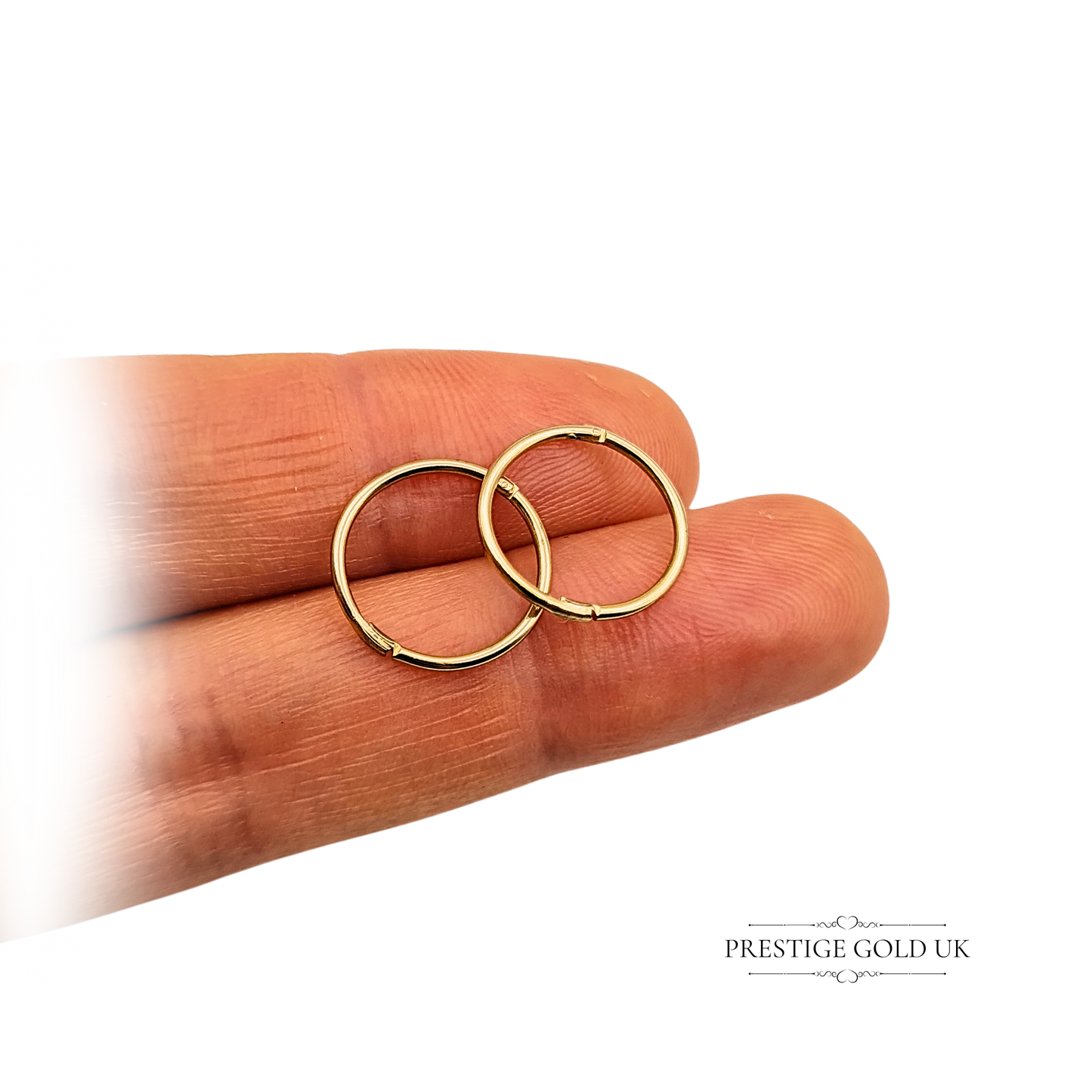 9ct Gold Small Hinged Hoop Earrings, 10mm Diameter Chevron Pattern Lightweight Tiny Gold Hoops