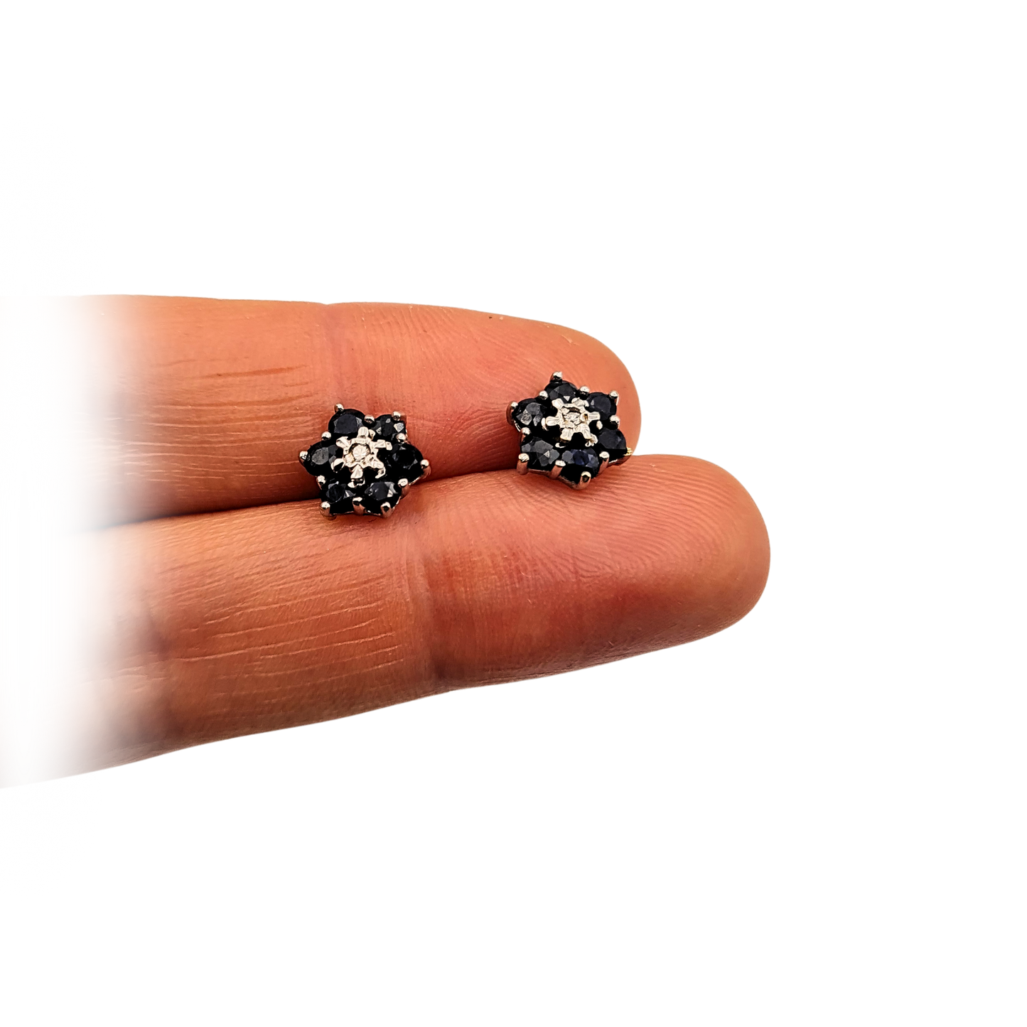 9ct Gold Sapphire & Diamond Flower Cluster Stud Earrings