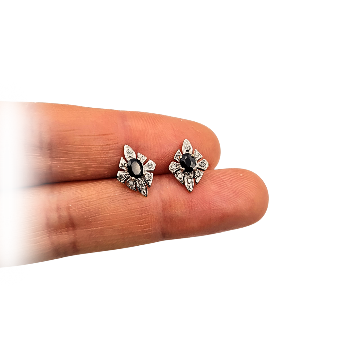 9ct Gold Sapphire Diamond Stud Earrings, Kite Shape