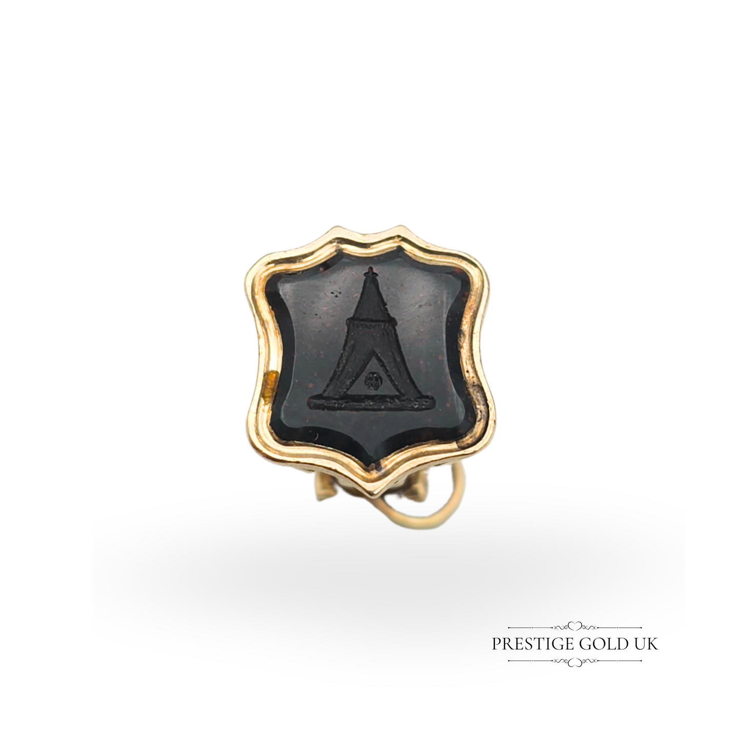 Antique 9ct Gold Shield Fob, Hand-Engraved Intaglio Bloodstone,