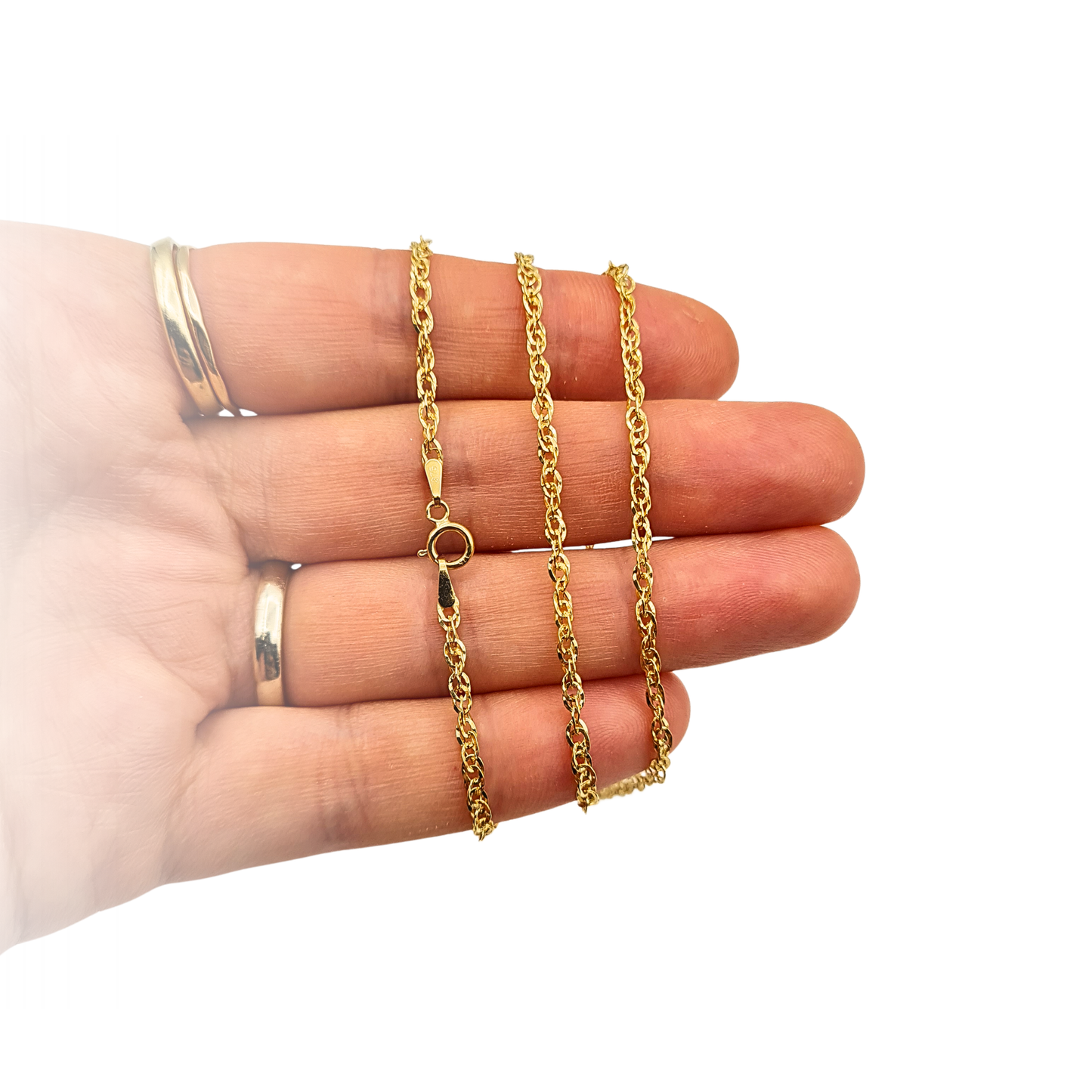 20" 9ct Gold Singapore Fancy Link Necklace 2mm Hallmarked Bolt Ring