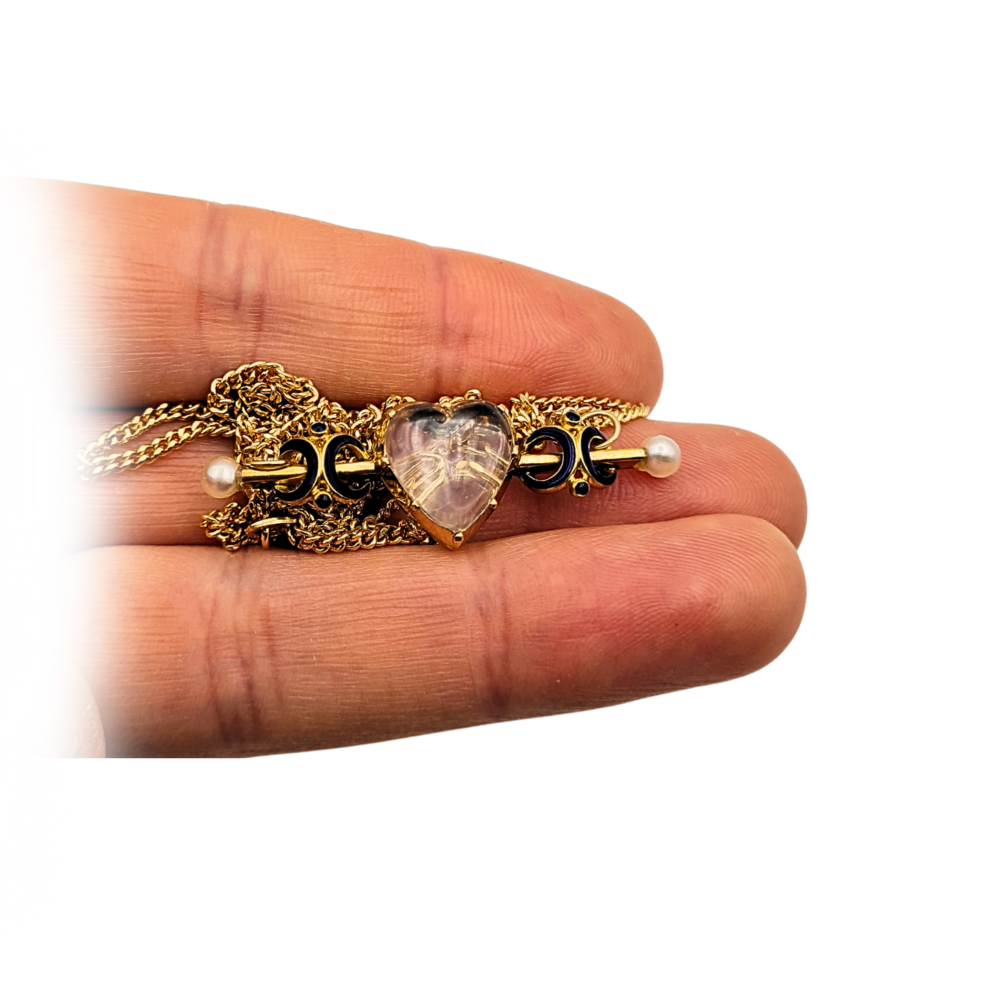 9ct Gold Chain With 15ct Mourning Heart Locket, 17 Inch