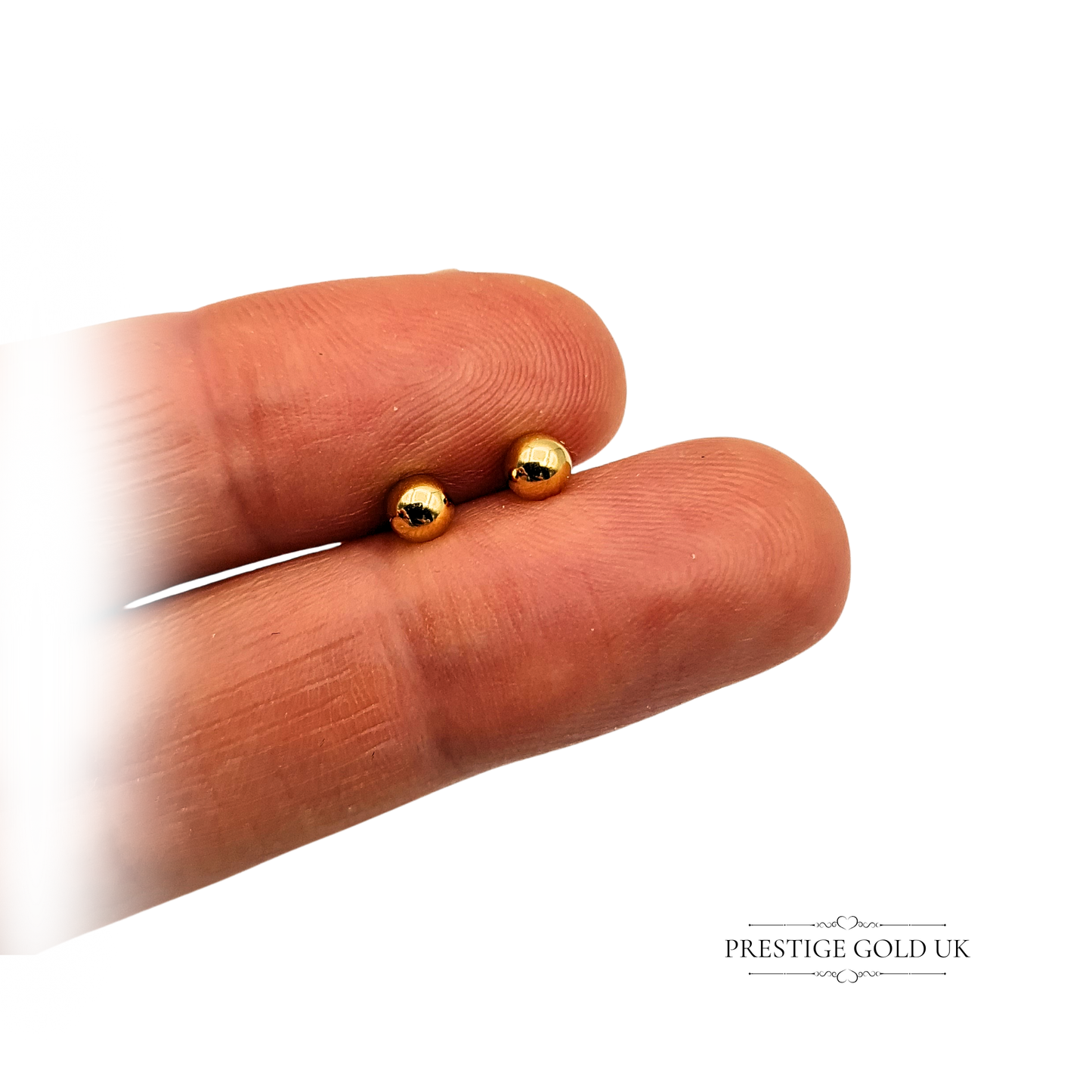 18ct Gold Tiny Ball Stud Earrings, Vintage Round Gold Studs with Butterfly Backs