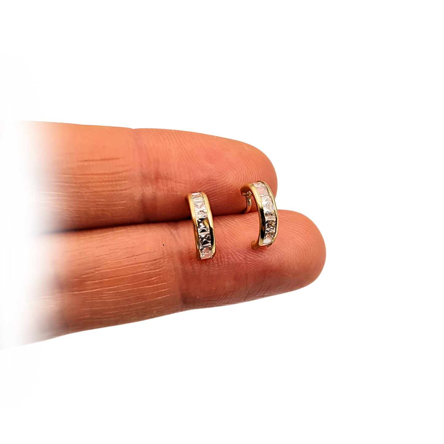 Tiny 9ct Gold CZ Half Hoop Earrings, Butterfly Backs