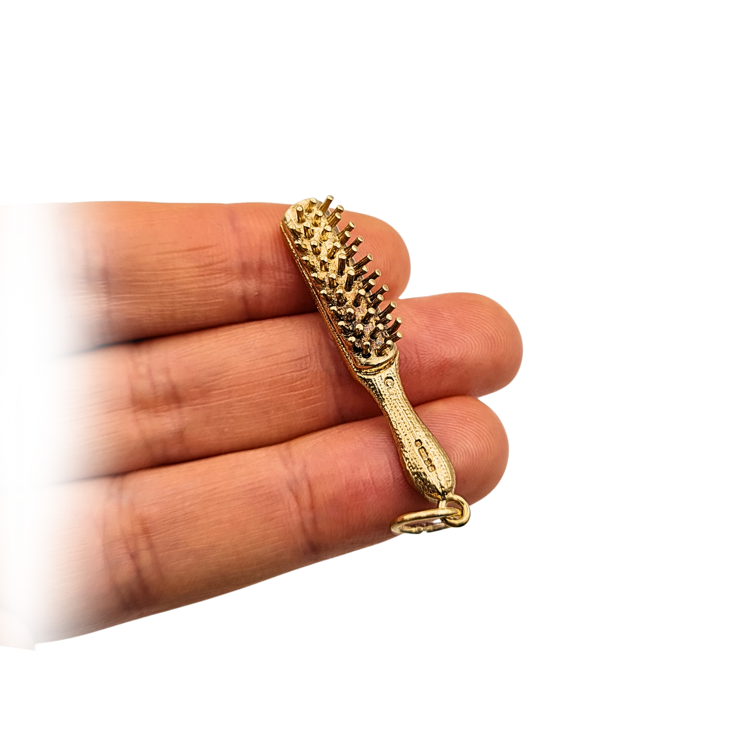 Large 9ct Gold Hair Brush Charm 6.5g London 1977 Hallmarked