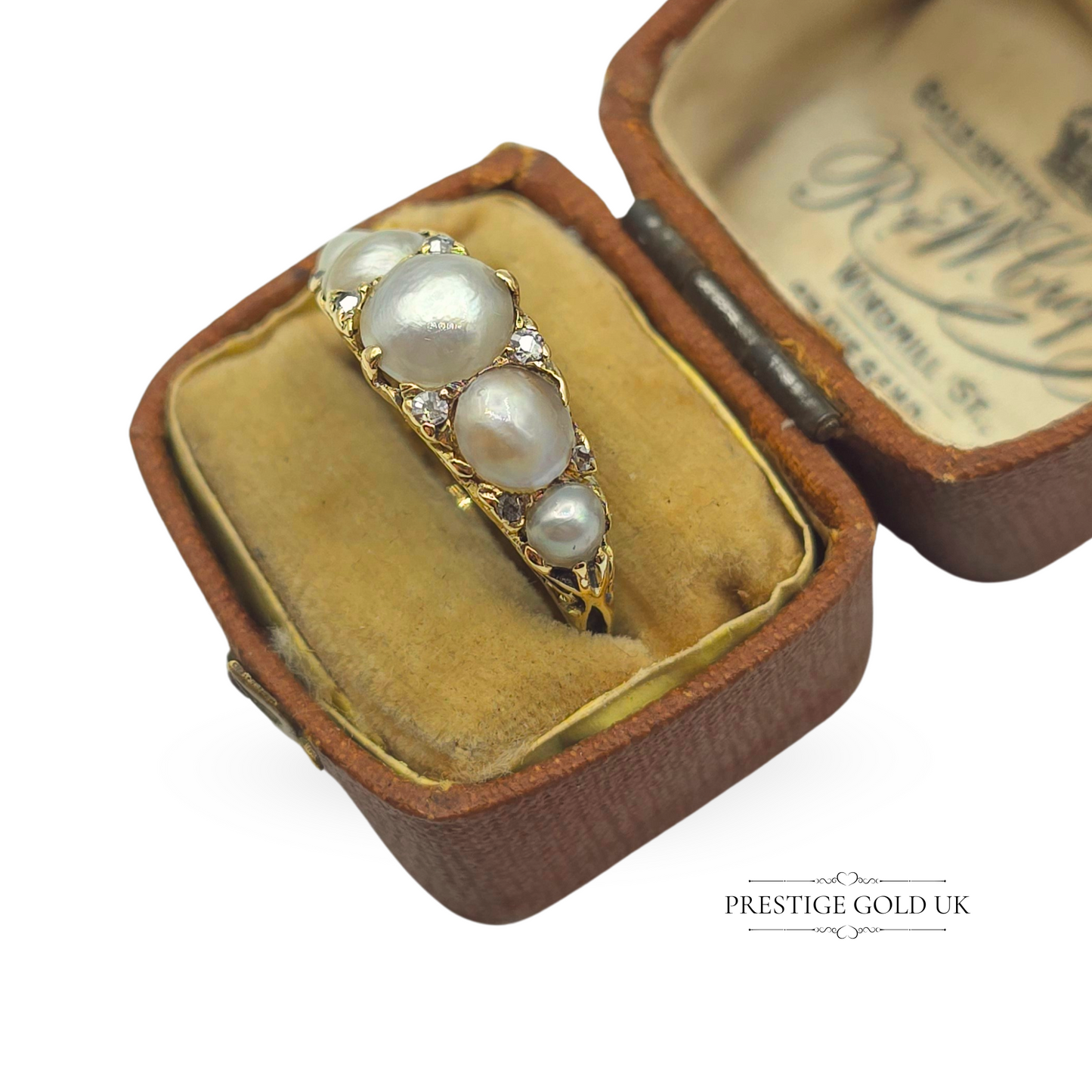 Antique 18ct Gold Pearl & Diamond Ring, UK M / US 6 1/4 Euro 52.5