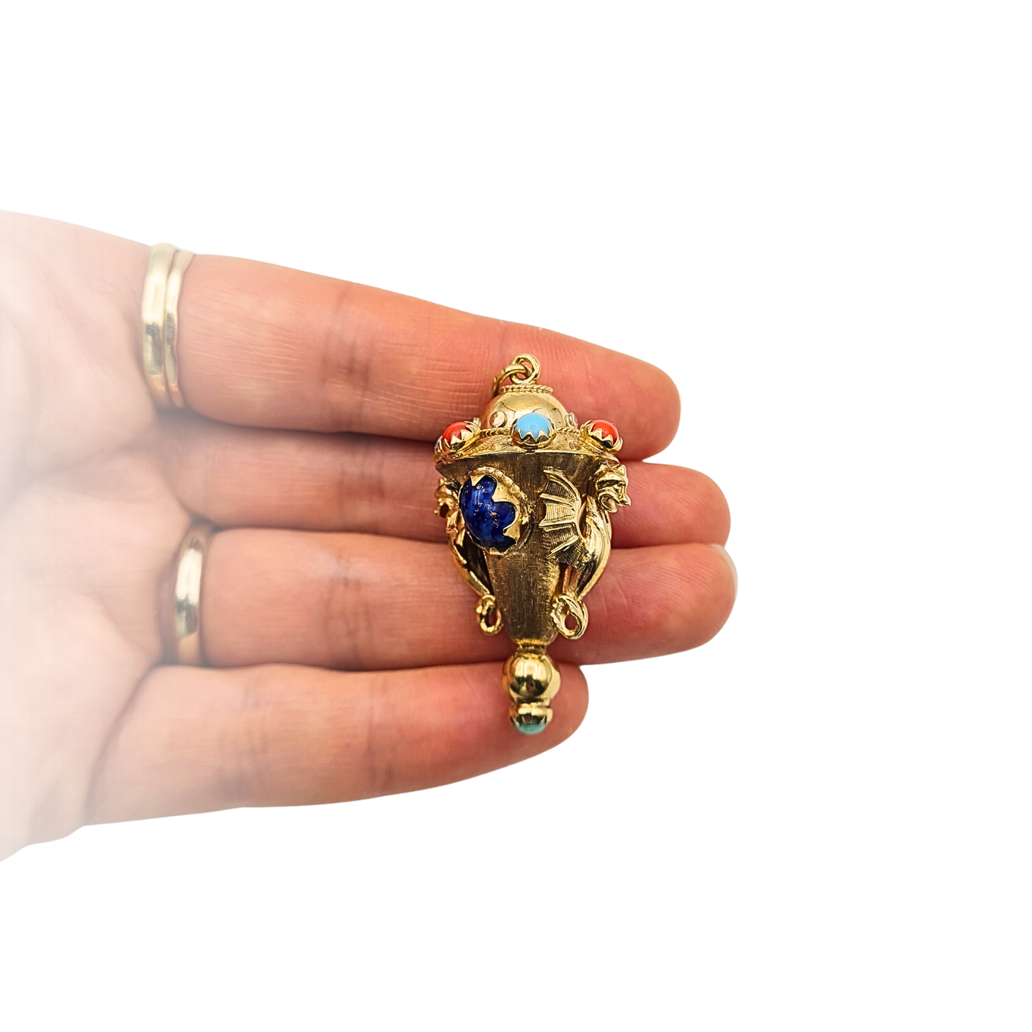 Huge 9ct Gold Revivalist Amphora Pendant London 1975 Ornate Pendant