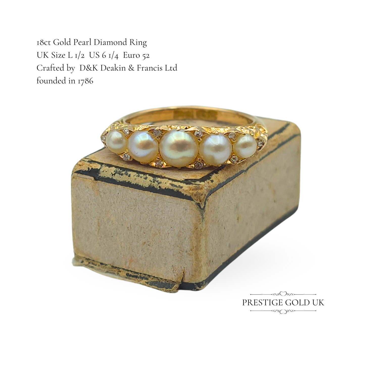 Antique 18ct Gold Pearl and Diamond Ring, Deakin & Francis Of London