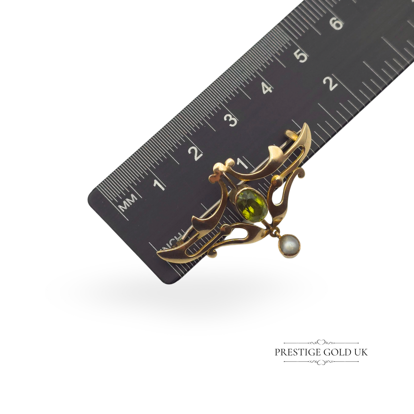 Antique 9ct Gold Art Nouveau Peridot & Pearl Brooch