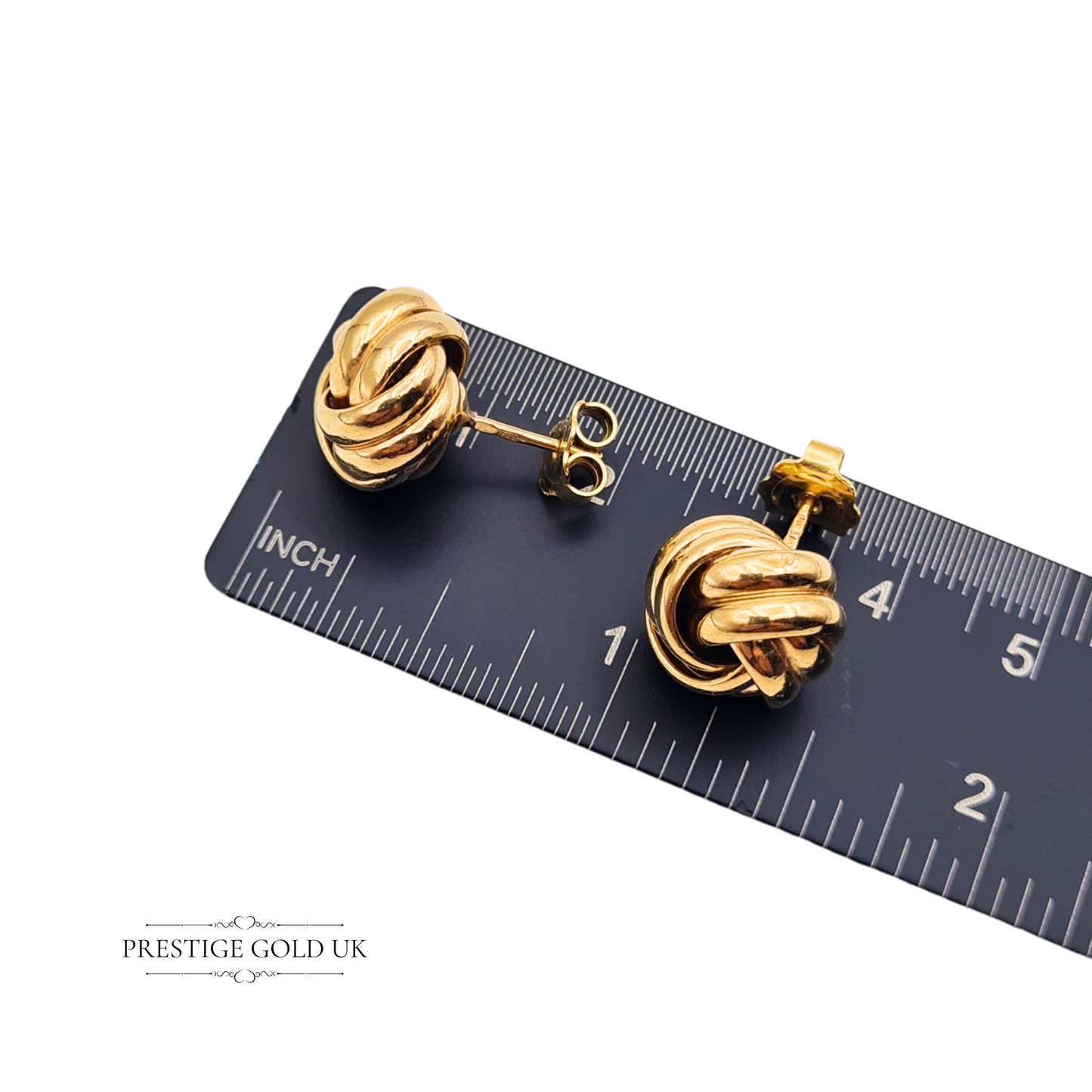 Large Gold Woolmark Stud Earrings, Large Lovers Knot Celtic Knot Ladies Studs