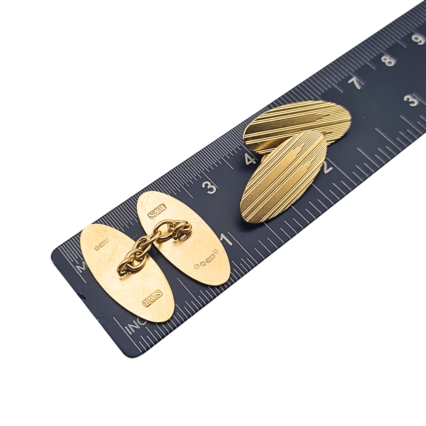 Solid 9ct Gold Oval Cufflinks B&S Birmingham Hallmarked Engraved