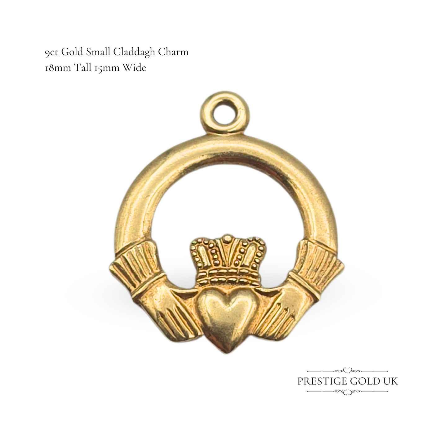 9ct Gold Claddagh Charm Pendant, Irish Love & Friendship Symbol