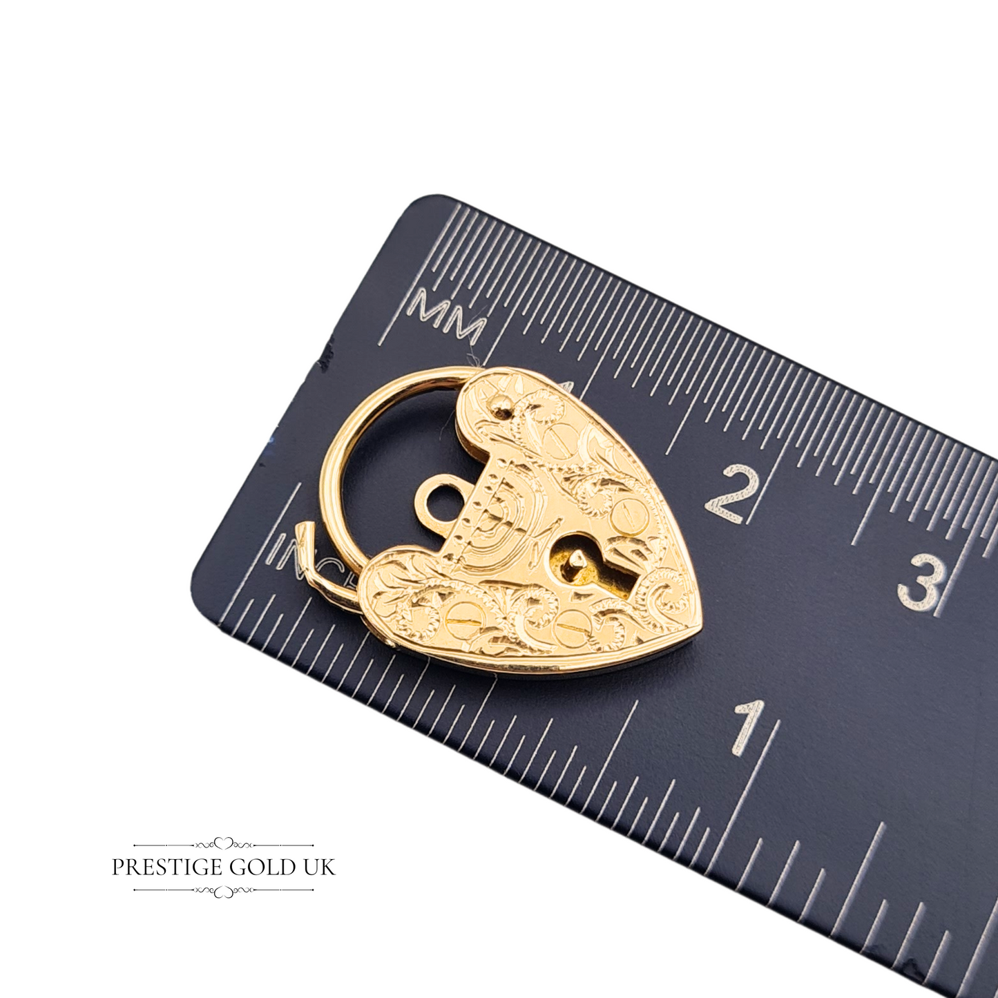 9ct Gold Jewish Menorah Heart Padlock Ornate Engraving, London 1978 Hallmarked