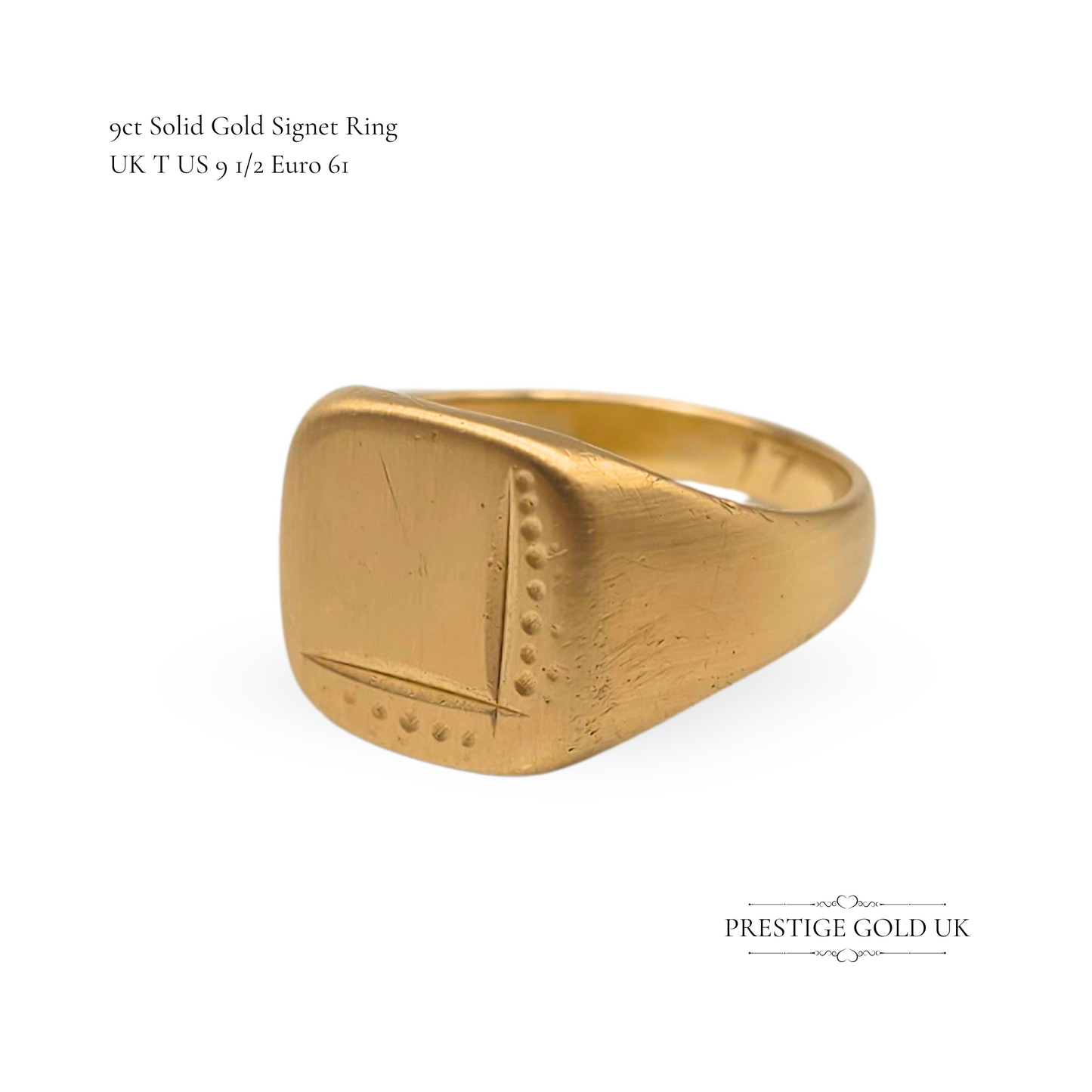 9ct Gold Signet Ring, 1976 London Hallmark, UK T US 9 1/2 Brushed Finish