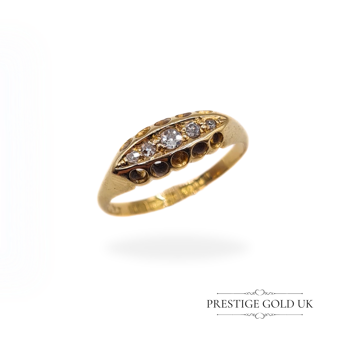 Antique 18ct Gold & Diamond Boat Ring - Size UK L 1/2 US 6 Euro 52