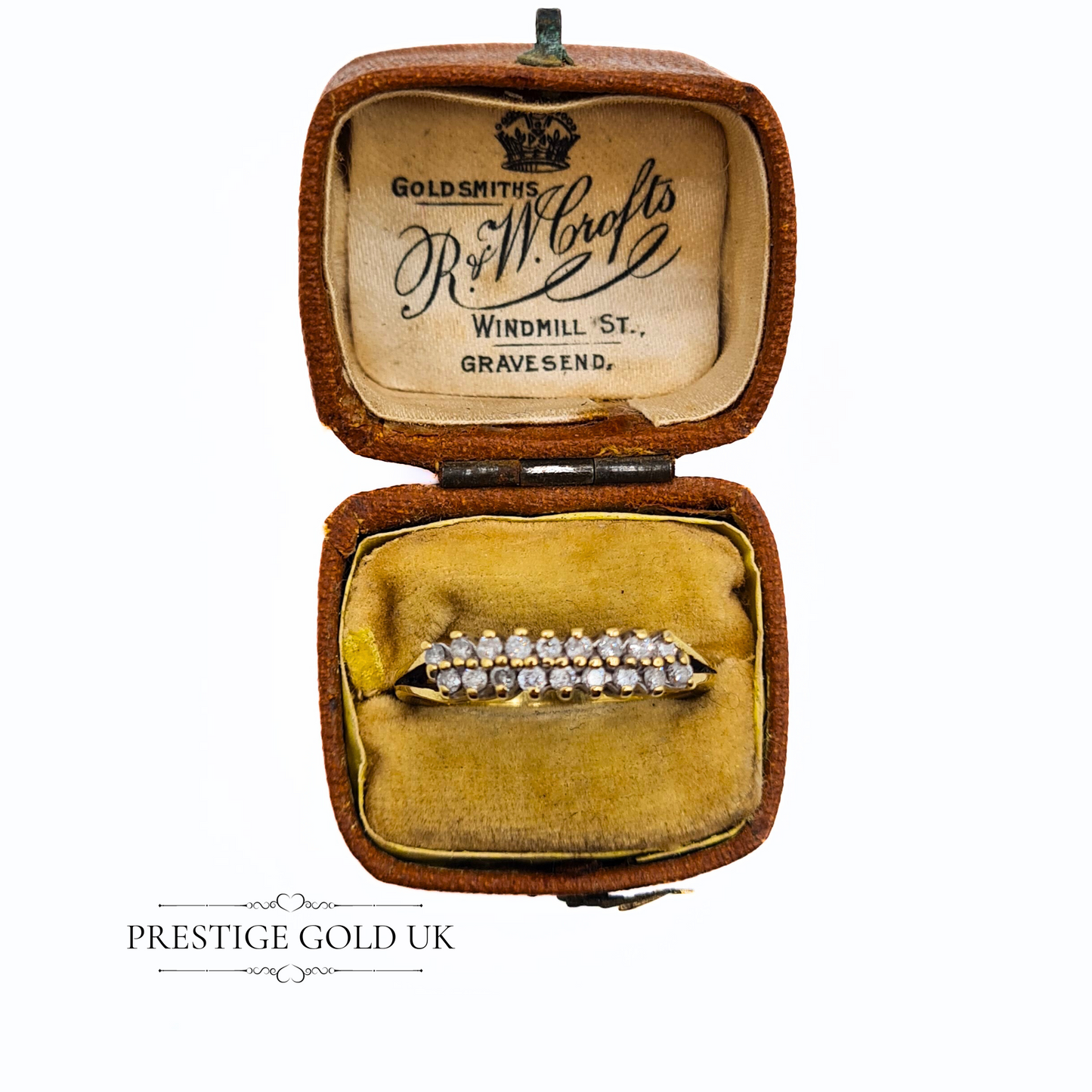 18ct Gold & Diamond Twin Row Ring - Paved Diamond Split Ring Size UK O 1/2 - US 7 1/2