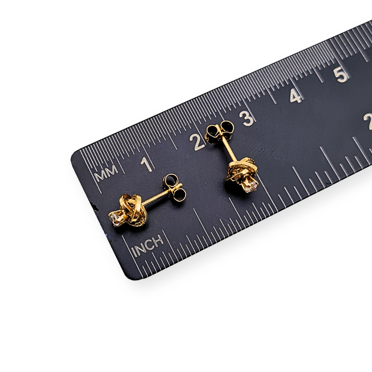 9ct Gold CZ Twist Stud Earrings 5mm Knot Design Butterfly Backs