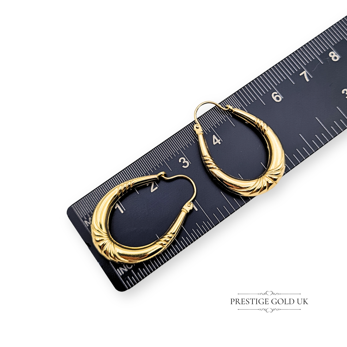 9ct Gold Vintage Oval Creole Hoop Earrings With Flip Top Fasteners