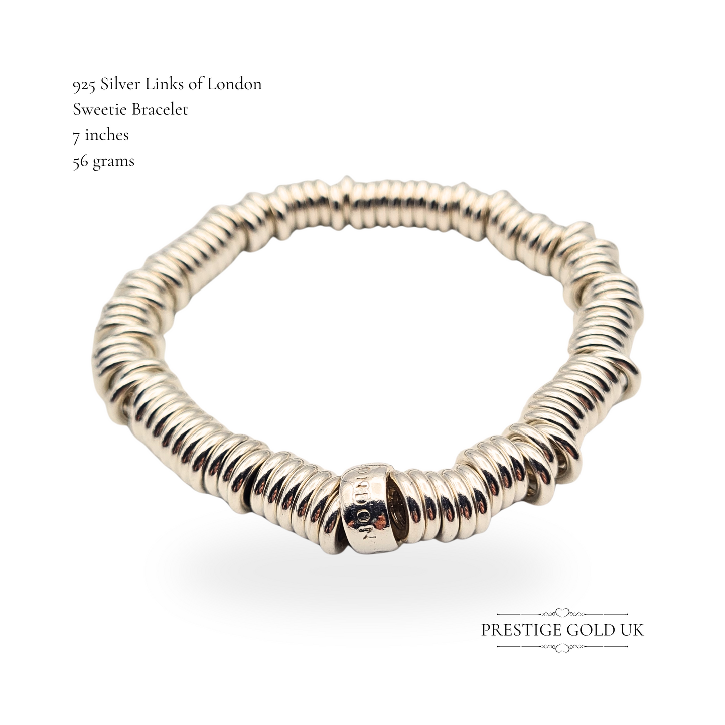 7" Links of London Silver Sweetie Bracelet, Iconic Stretch Fit, Fully Refurbished