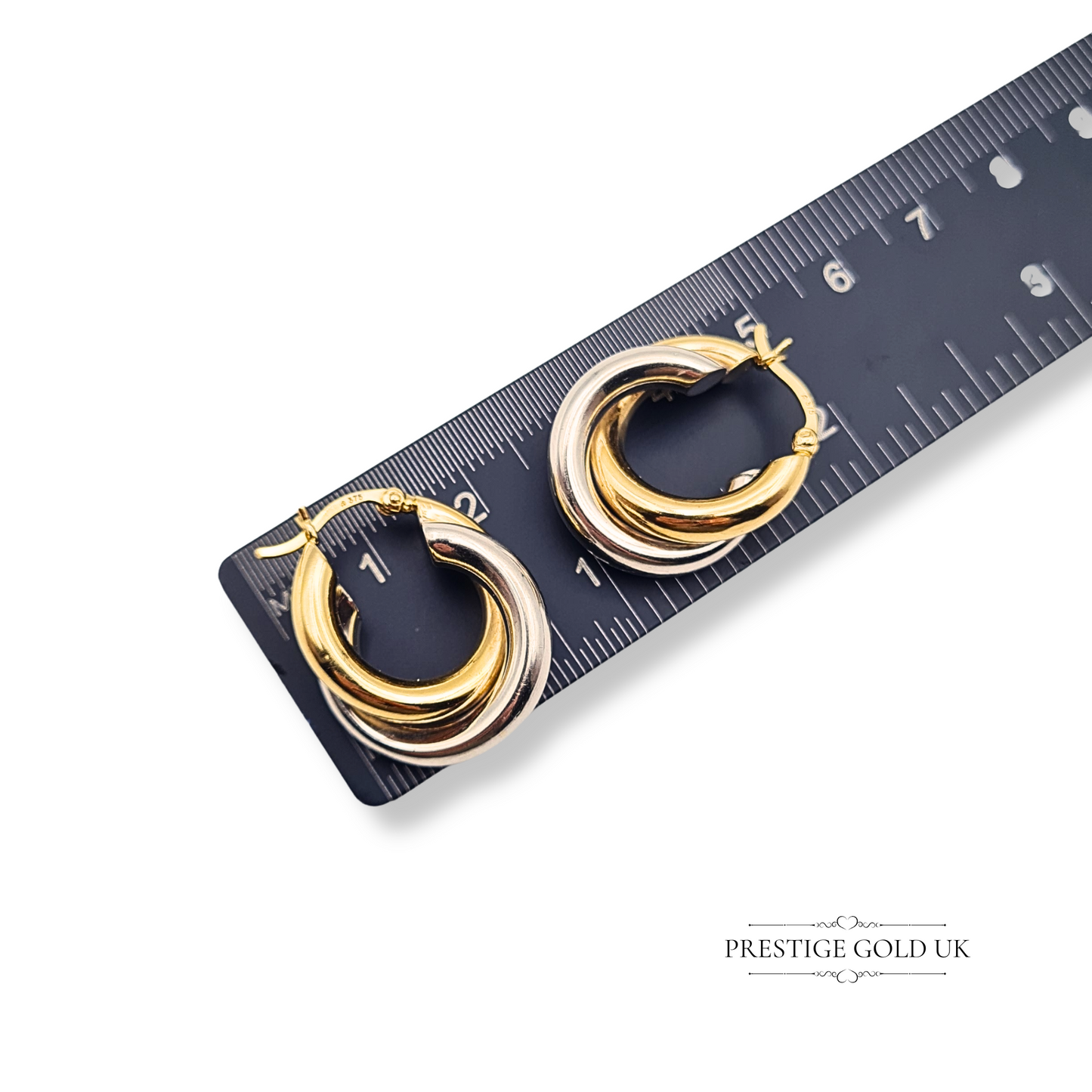 9ct Gold Two Tone Hoop Earrings, Interlocking twist Desing