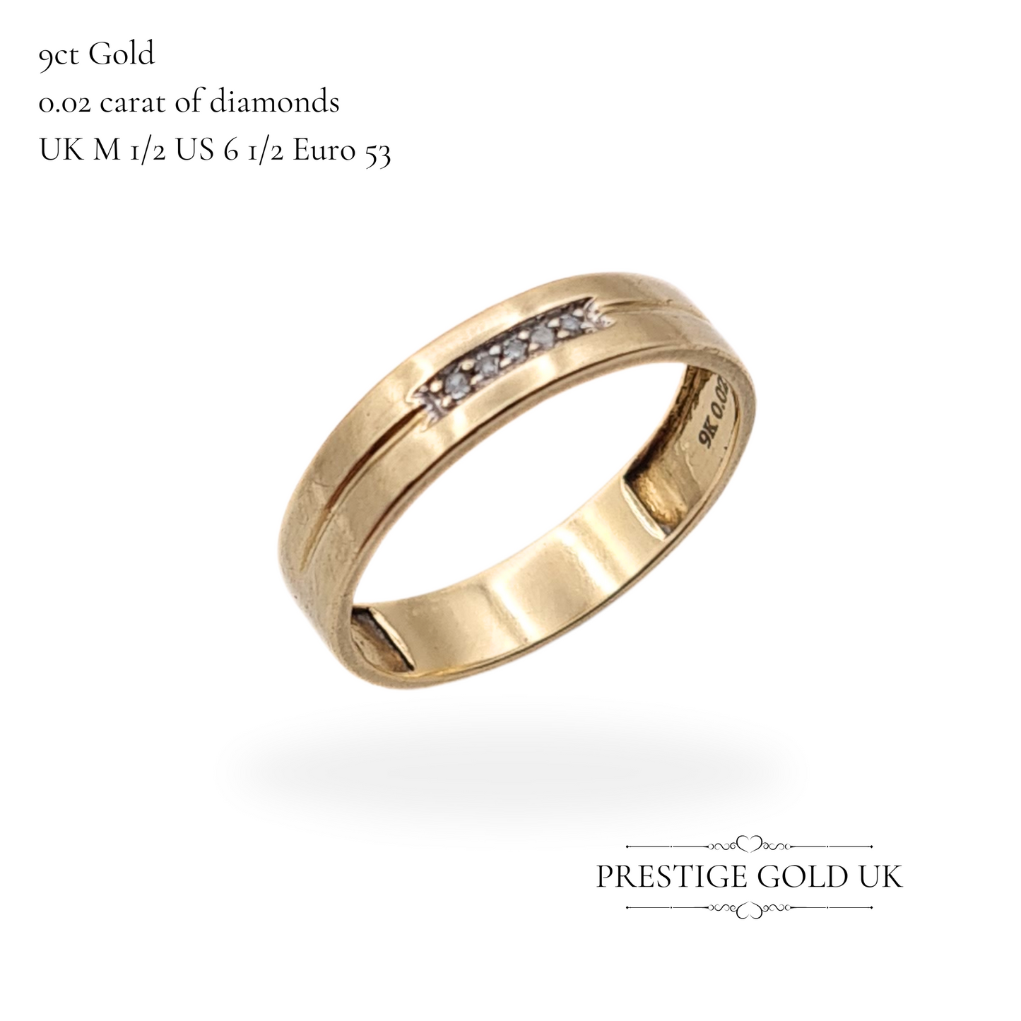 9ct Gold Diamond Band Ring, 4mm Wide, UK M 1/2 US 6 1/2 Euro 53