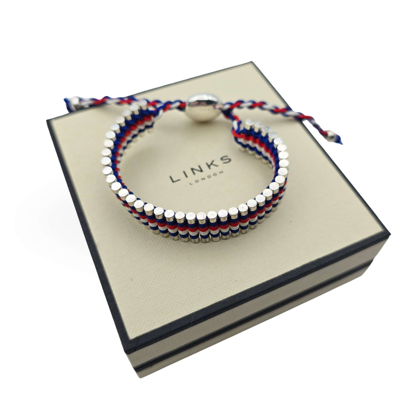 As-New Links of London Friendship Bracelet, Adjustable 5–9” Red White Blue