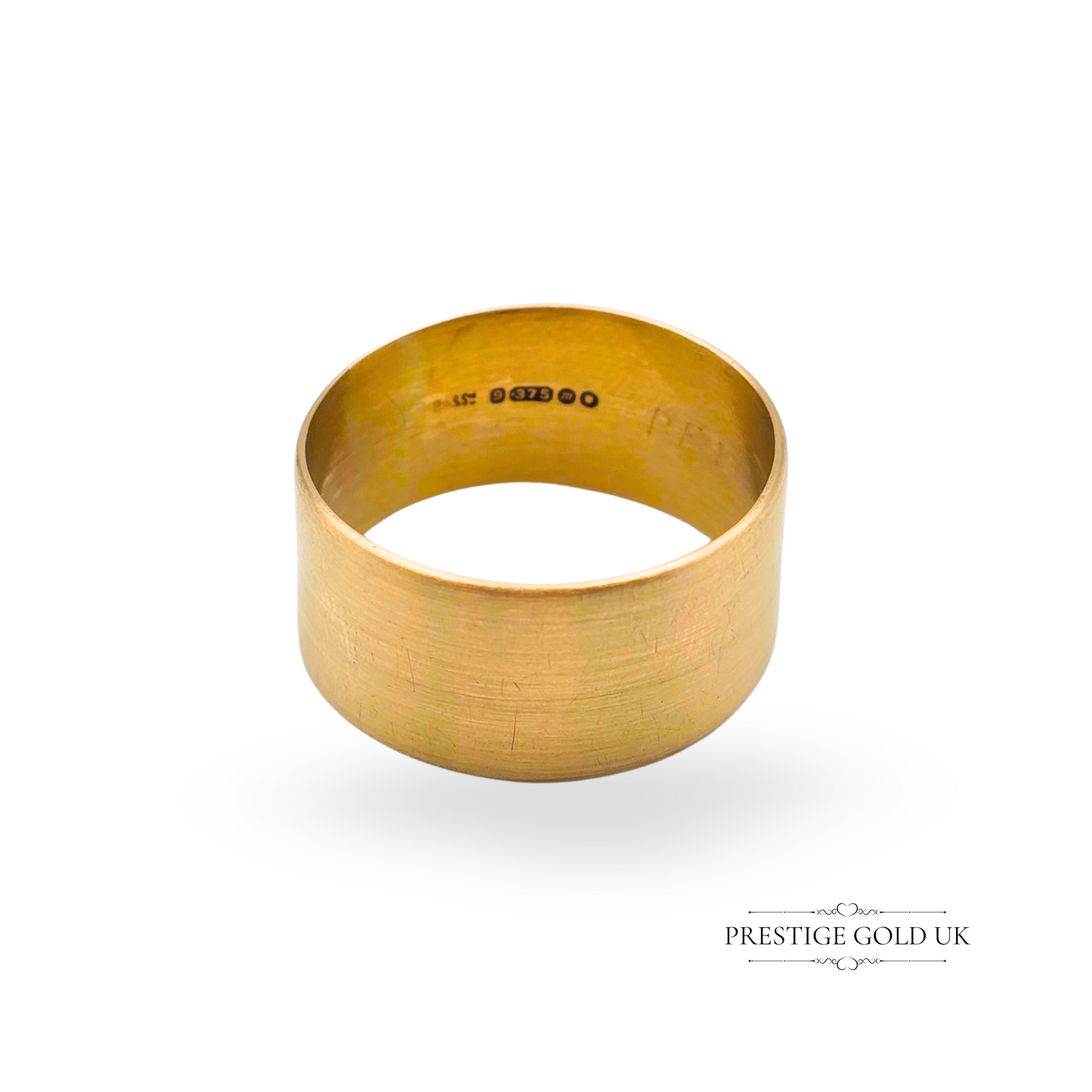 9ct Gold Wide Cigar Band Ring, London Hallmark 1967, UK X 1/2 / US 11 3/4, 10mm
