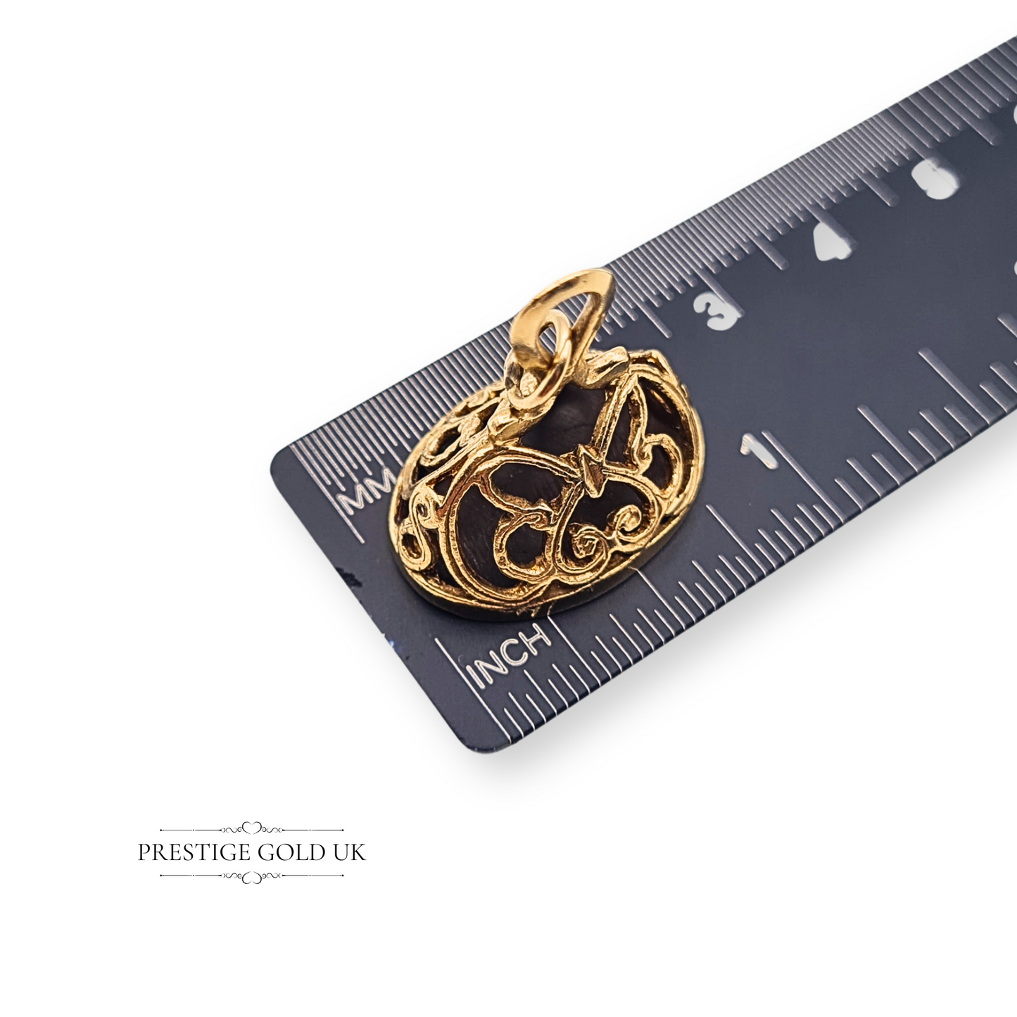 9ct Gold Ornate Oval Fob, Vintage Butterfly Scrollwork Pendant / Seal Fob