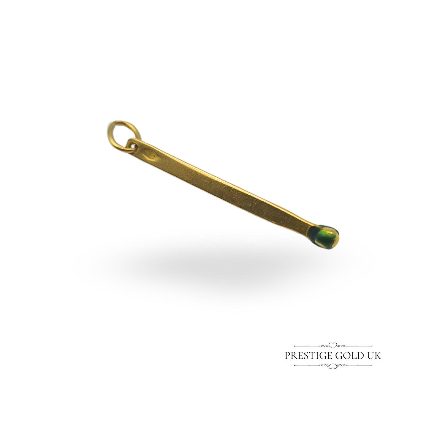 18ct Gold Matchstick Charm, Enamel Tip, 37mm, Unique Solid Gold Gift