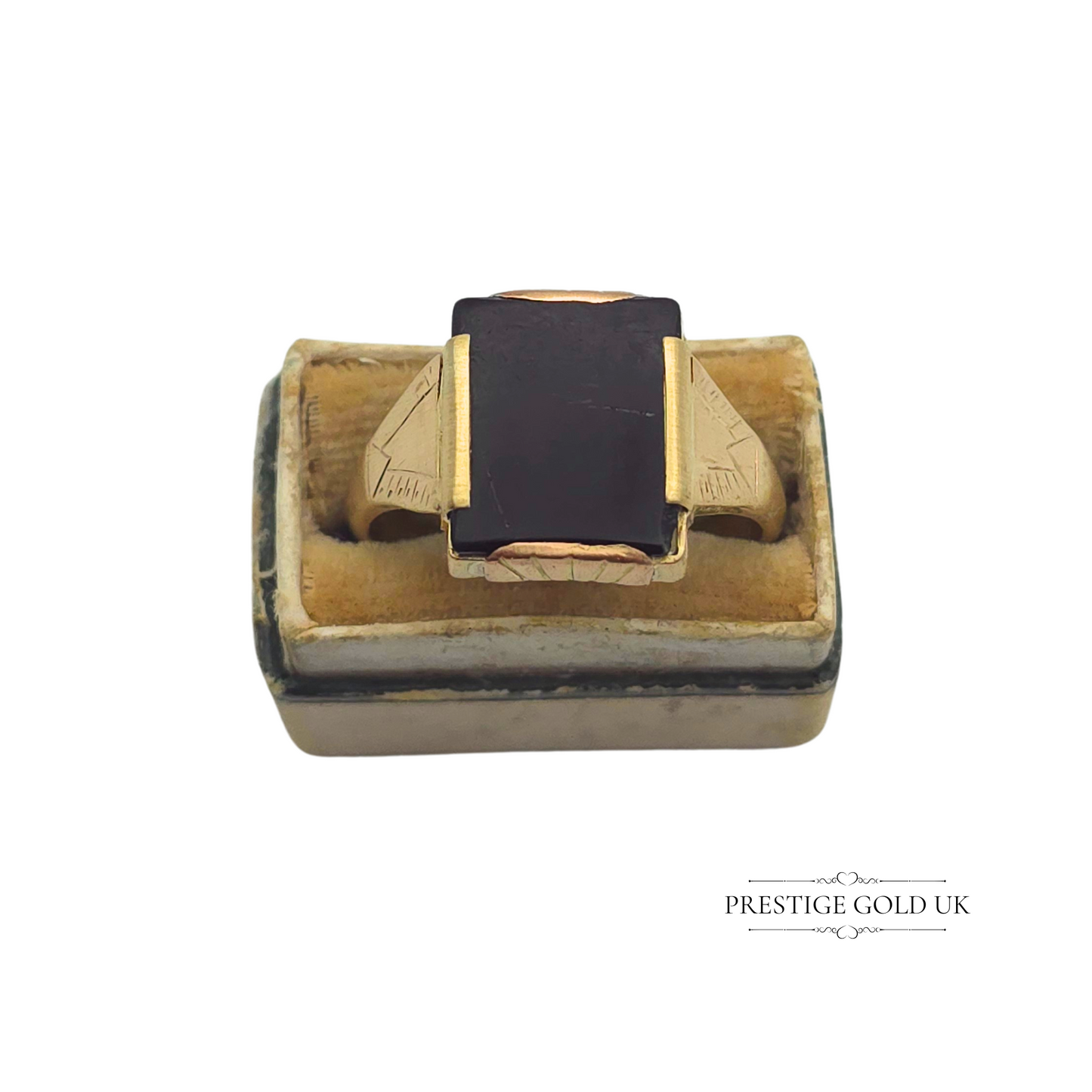 9ct Gold Onyx Signet Ring, Rectangular Face, UK V / US 10.5, Bold Gent’s Ring