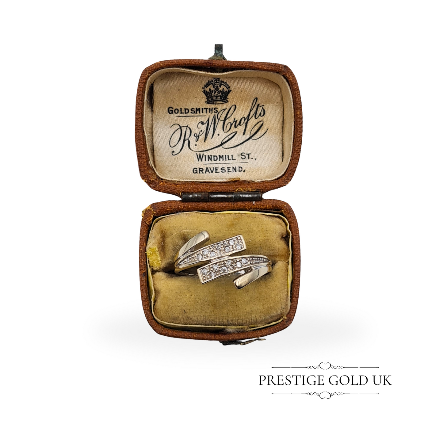 Vintage 18ct White Gold Crossover Diamond Ring, UK N 1/2 US 7 Euro 54.5